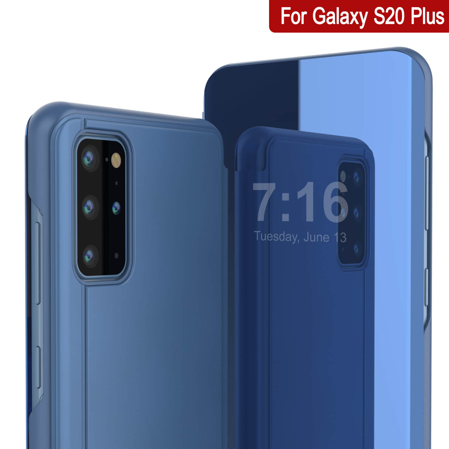 Punkcase Galaxy S20+ Plus Reflector Case Protective Flip Cover [Blue]