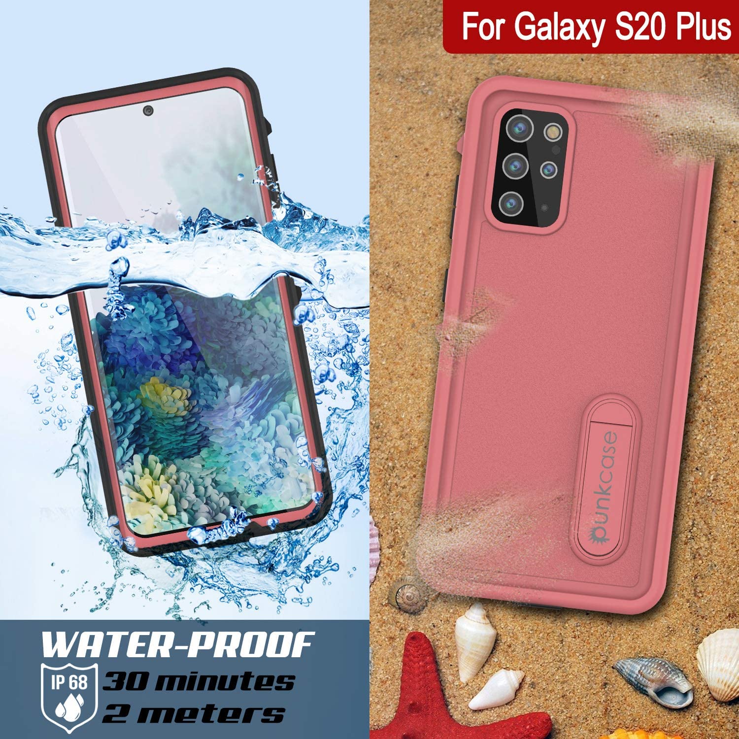 Galaxy S20+ Plus Waterproof Case, Punkcase [KickStud Series] Armor Cover [Pink]