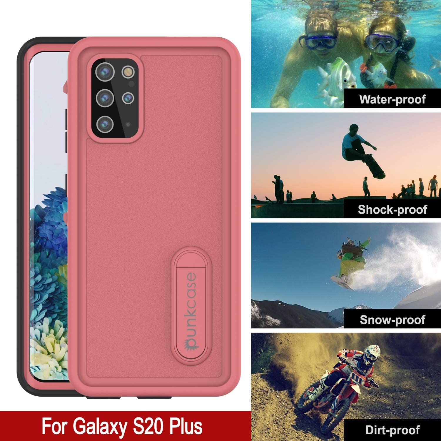 Galaxy S20+ Plus Waterproof Case, Punkcase [KickStud Series] Armor Cover [Pink]