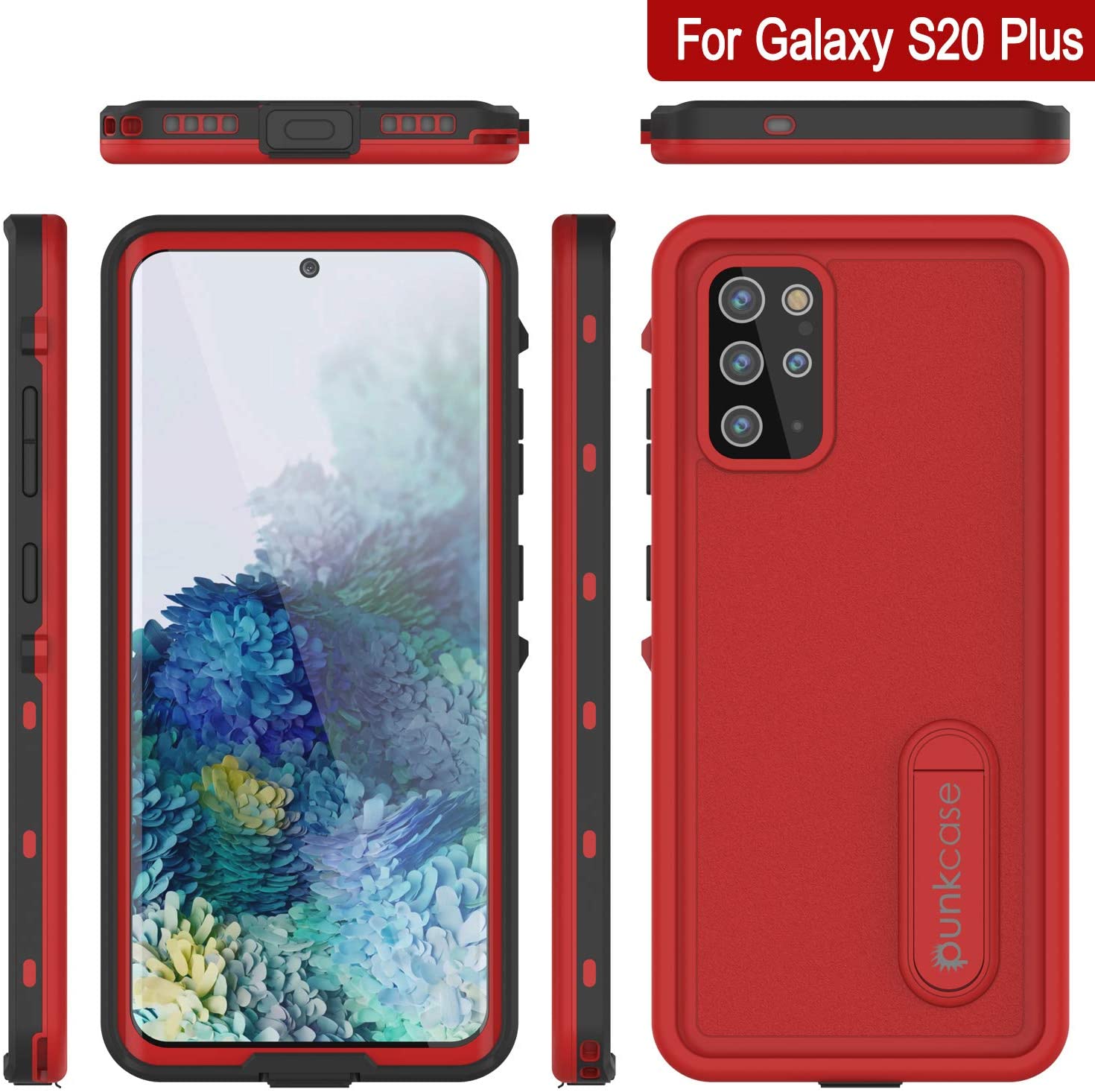 Galaxy S20+ Plus Waterproof Case, Punkcase [KickStud Series] Armor Cover [Red]