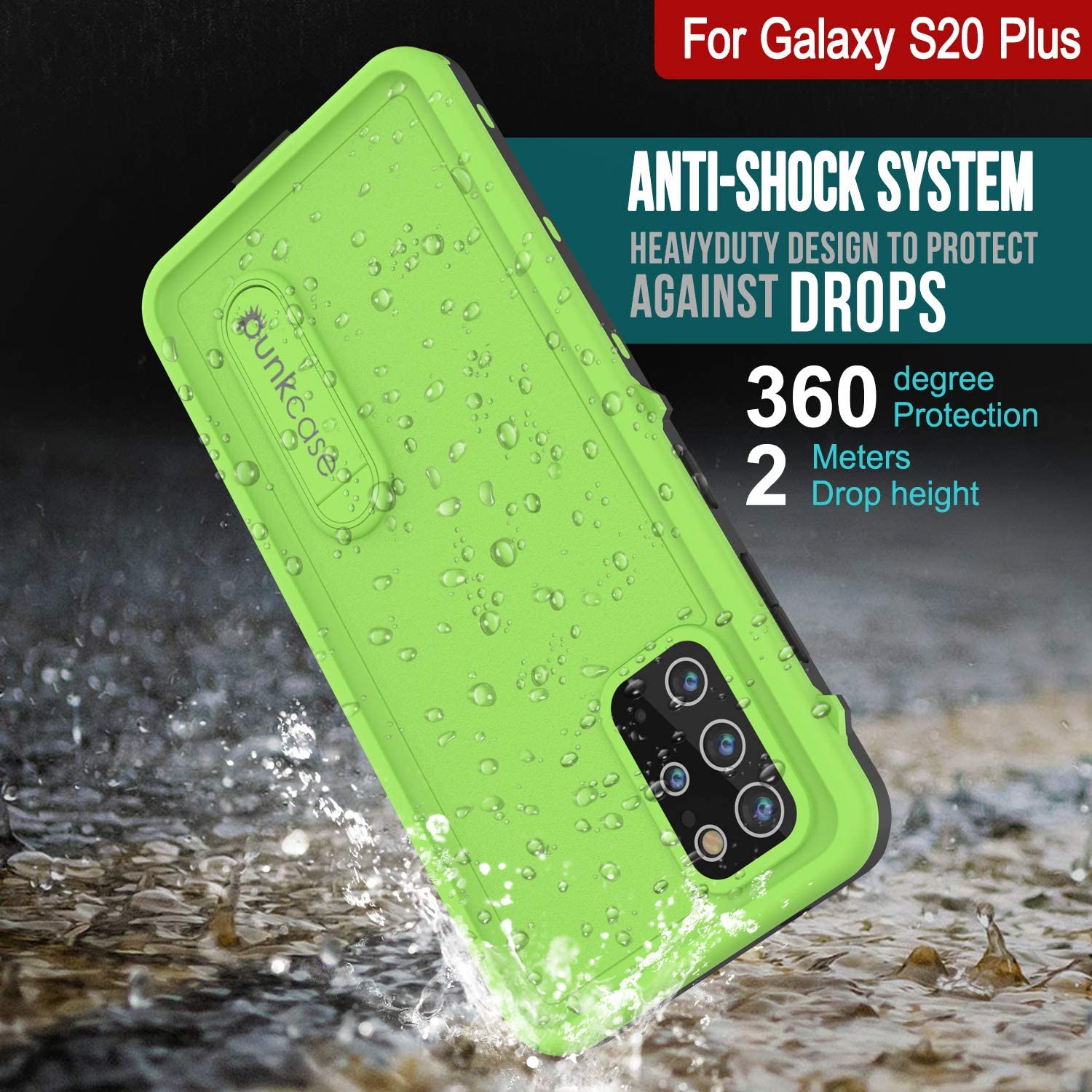 Galaxy S20+ Plus Waterproof Case, Punkcase [KickStud Series] Armor Cover [Light Green]
