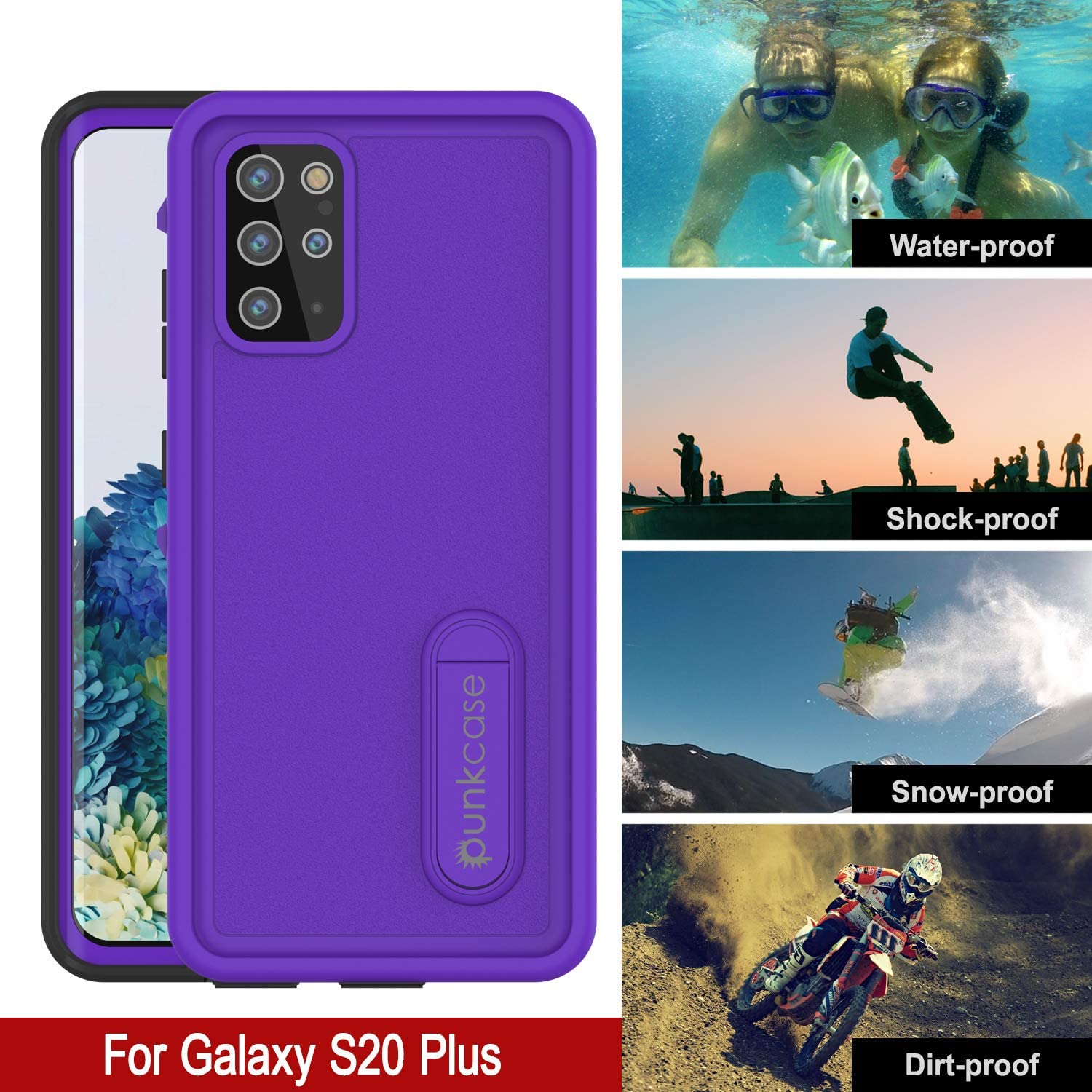 Galaxy S20+ Plus Waterproof Case, Punkcase [KickStud Series] Armor Cover [Purple]