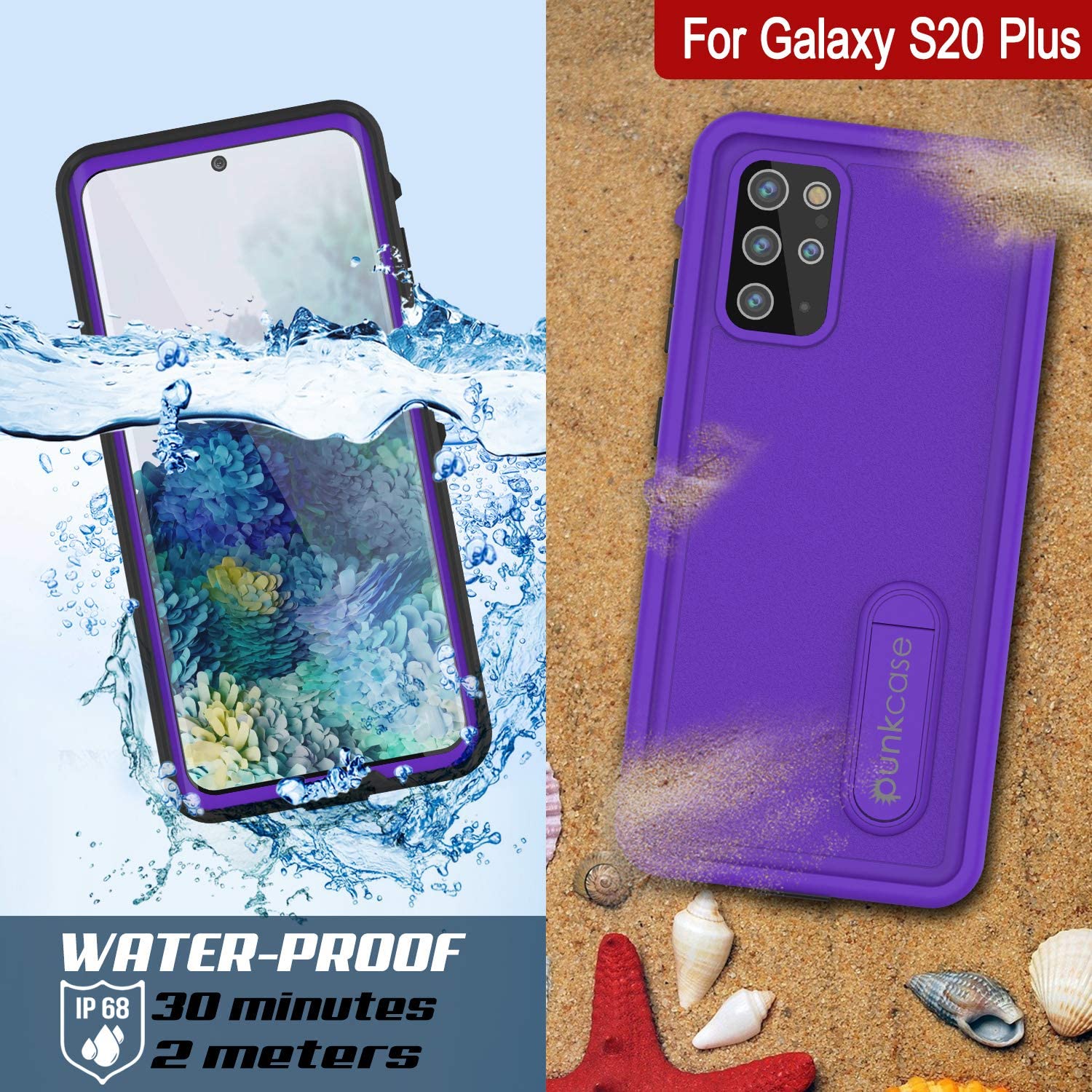 Galaxy S20+ Plus Waterproof Case, Punkcase [KickStud Series] Armor Cover [Purple]