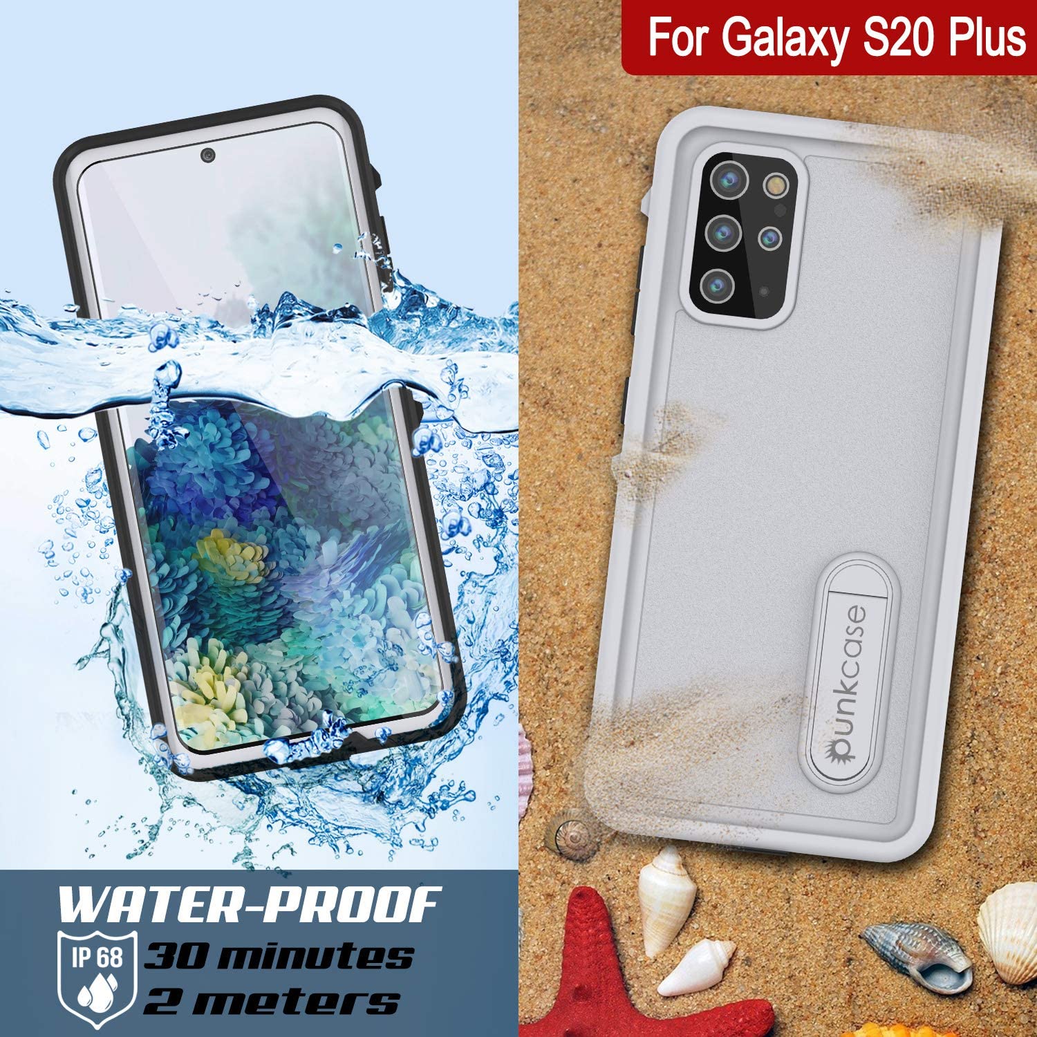 Galaxy S20+ Plus Waterproof Case, Punkcase [KickStud Series] Armor Cover [White]