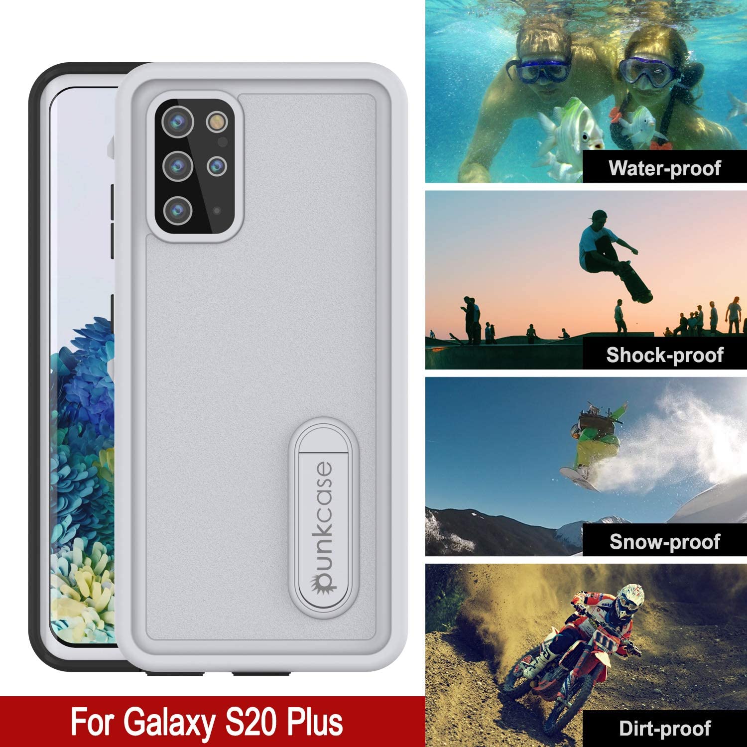 Galaxy S20+ Plus Waterproof Case, Punkcase [KickStud Series] Armor Cover [White]