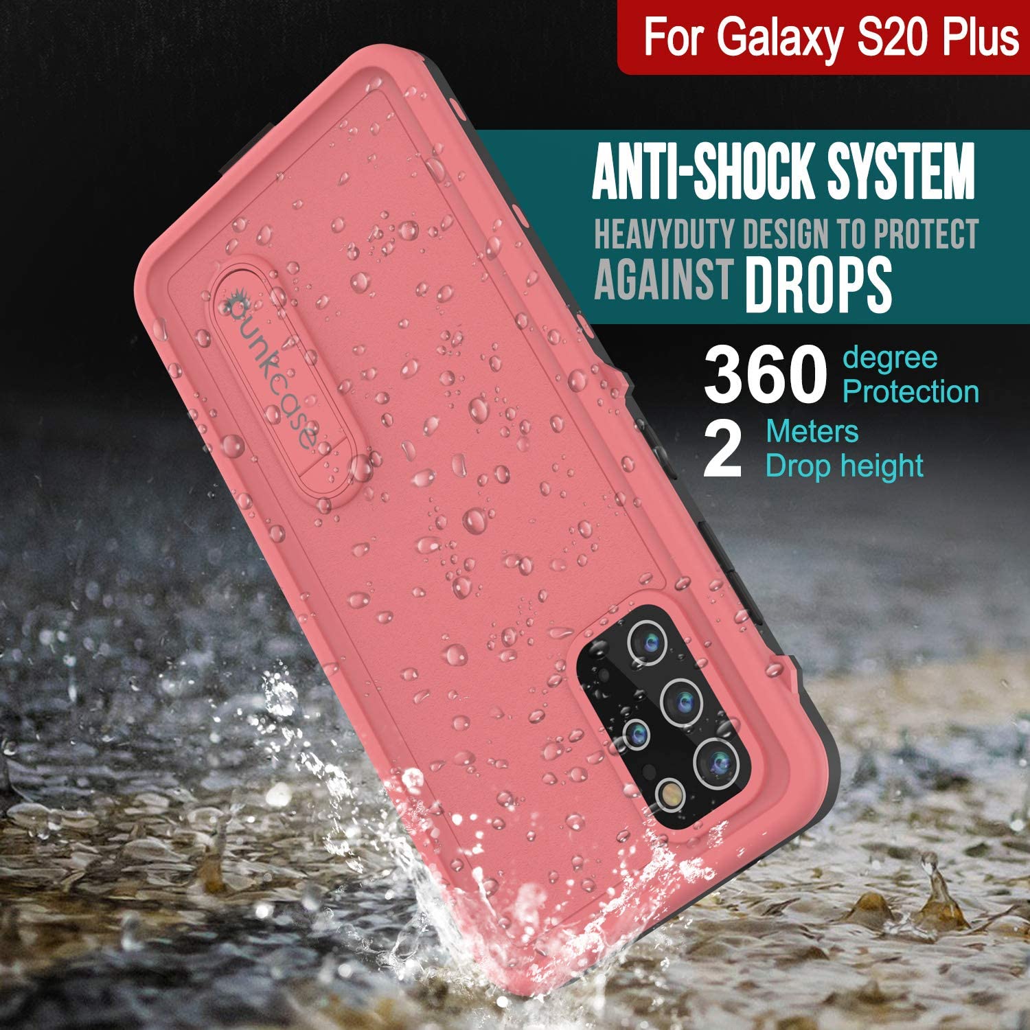 Galaxy S20+ Plus Waterproof Case, Punkcase [KickStud Series] Armor Cover [Pink]