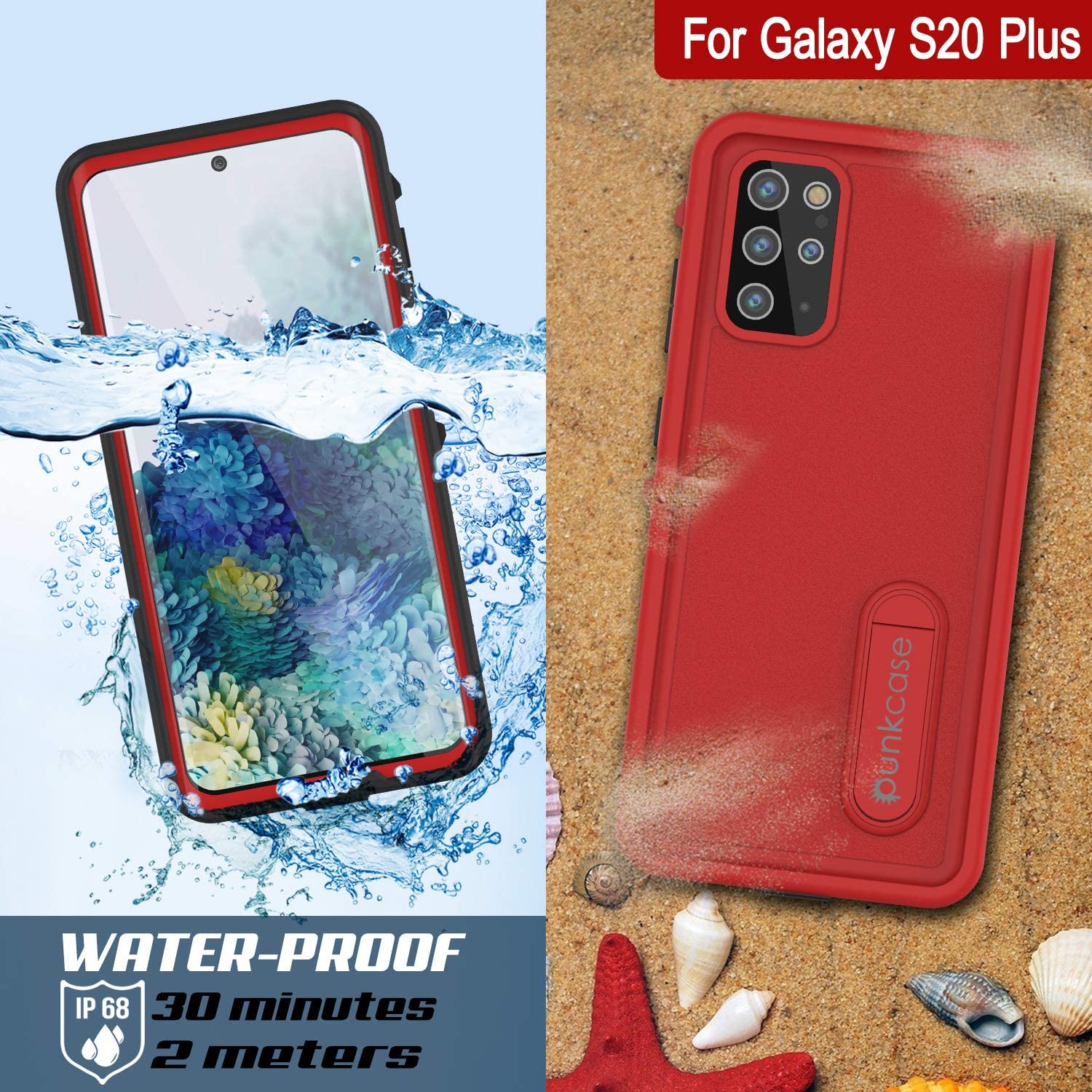 Galaxy S20+ Plus Waterproof Case, Punkcase [KickStud Series] Armor Cover [Red]