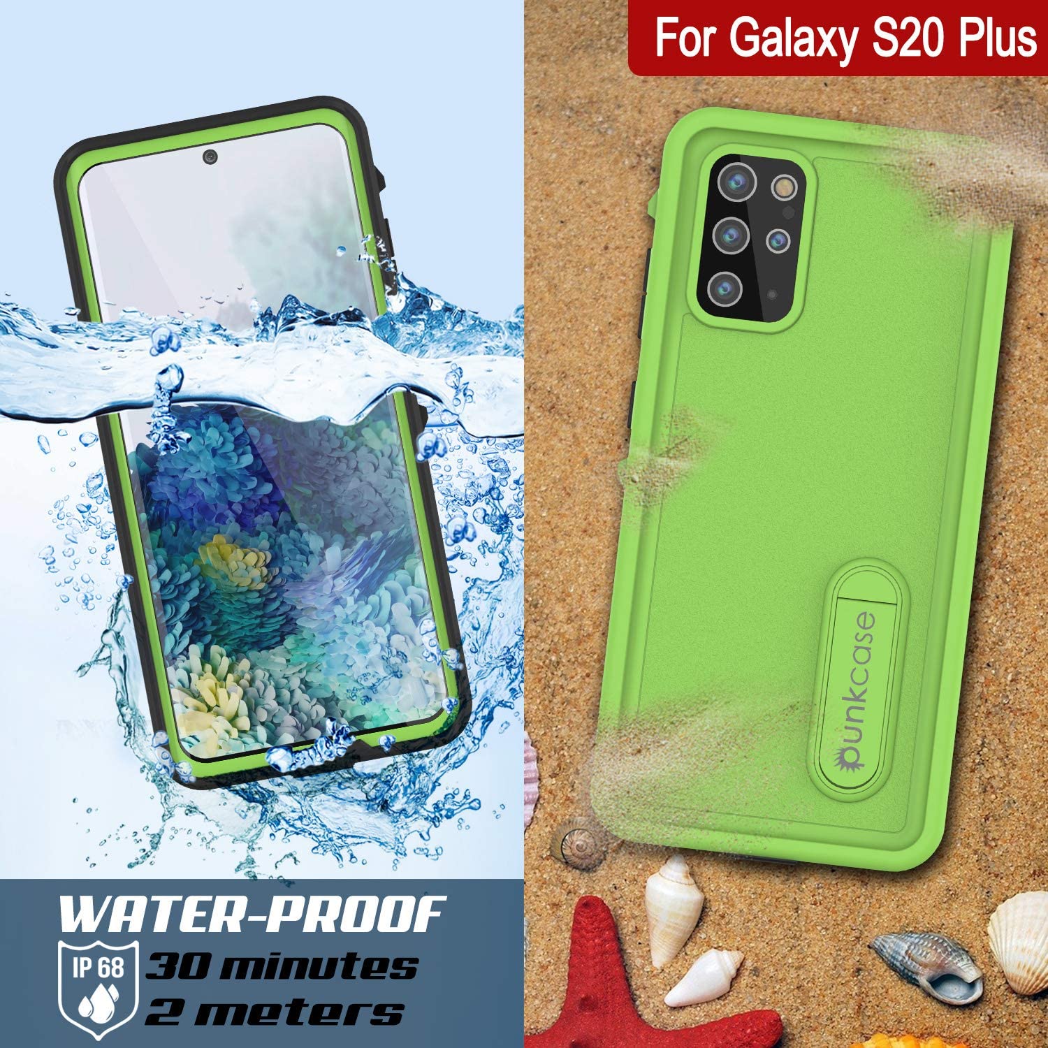 Galaxy S20+ Plus Waterproof Case, Punkcase [KickStud Series] Armor Cover [Light Green]