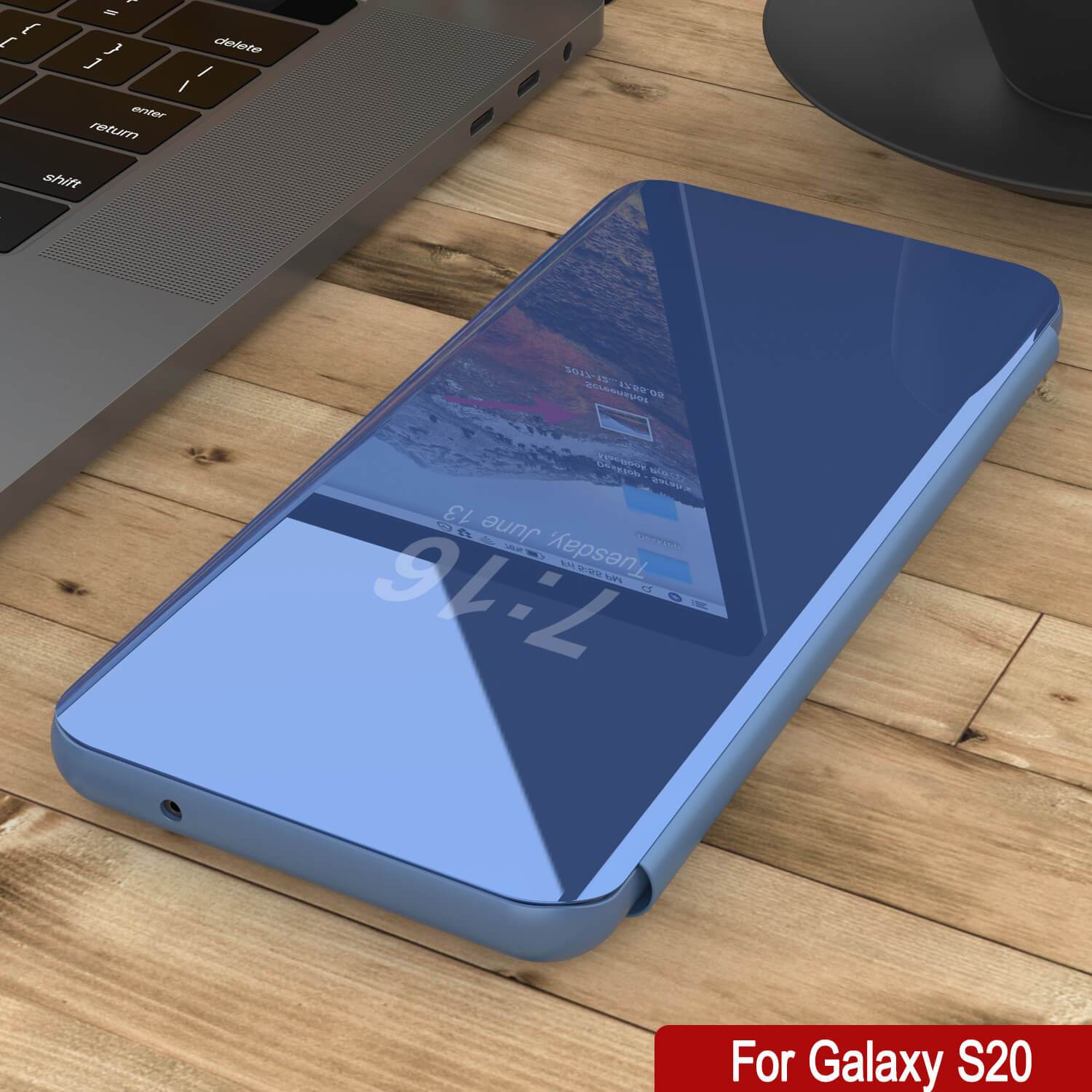 Punkcase Galaxy S21 Reflector Case Protective Flip Cover [Blue]