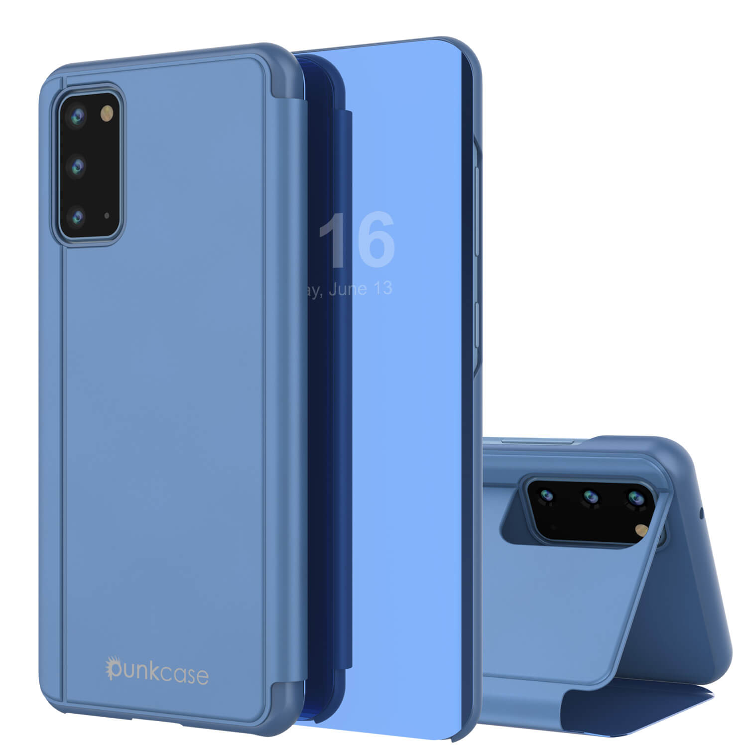 Punkcase Galaxy S20 Reflector Case Protective Flip Cover [Blue]