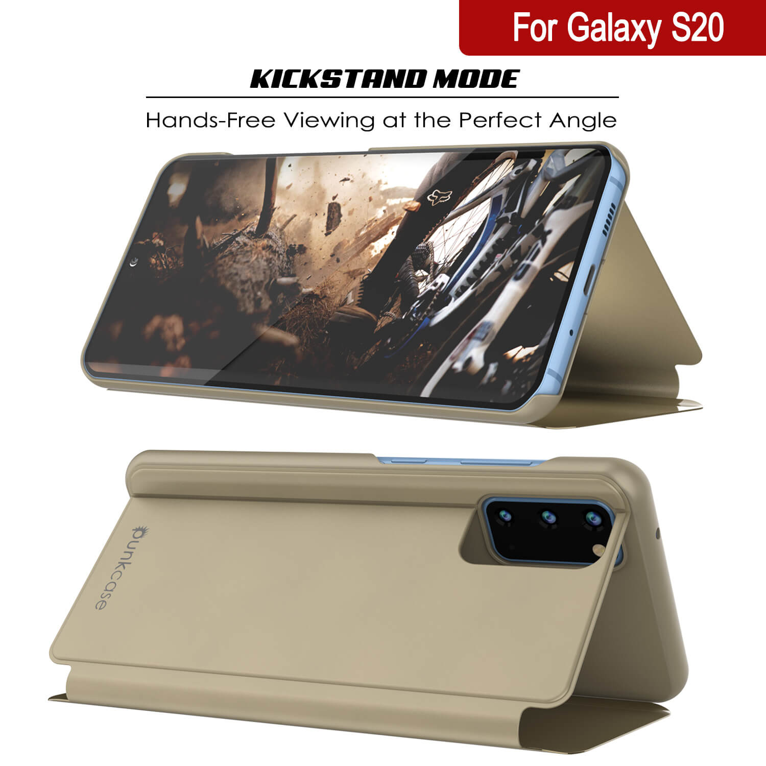 Punkcase Galaxy S20 Reflector Case Protective Flip Cover [Gold]