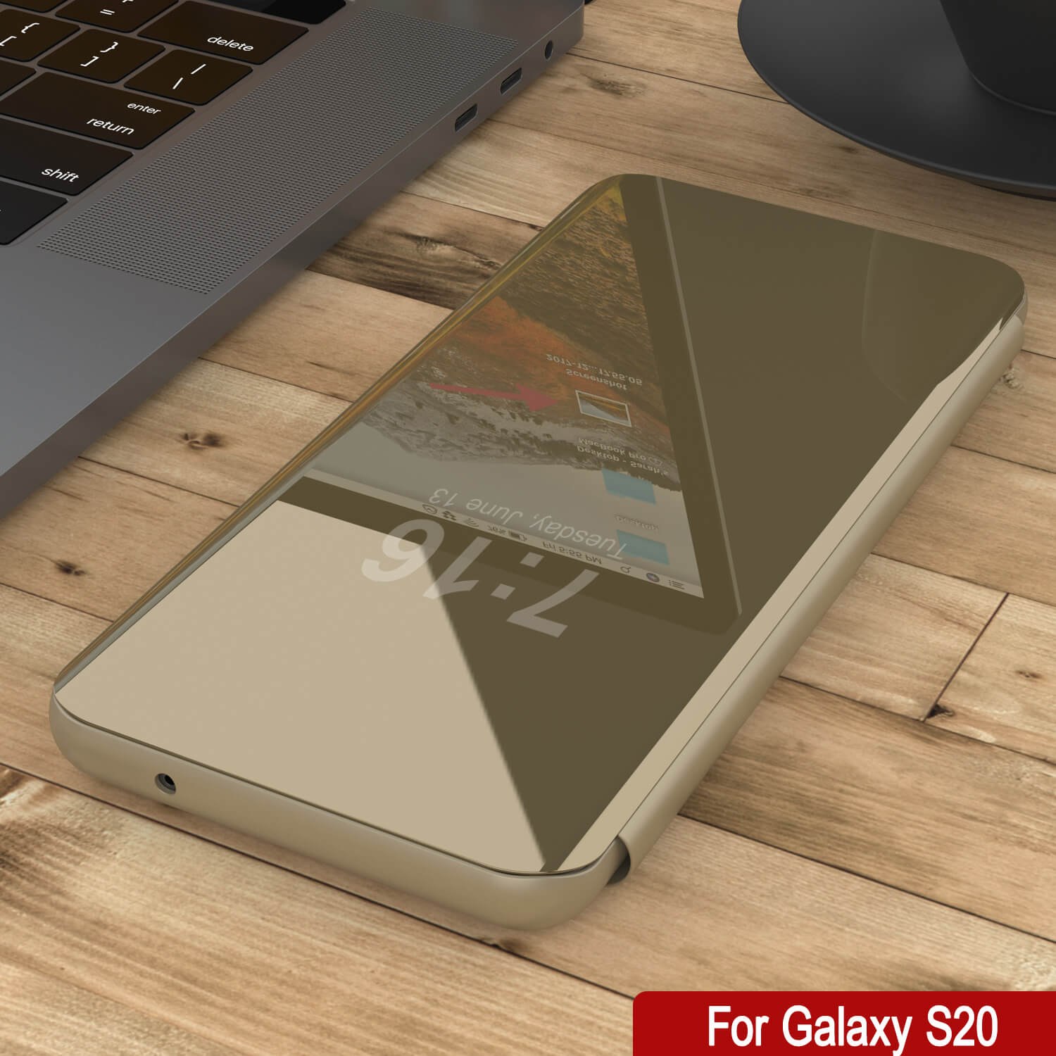 Punkcase Galaxy S20 Reflector Case Protective Flip Cover [Gold]