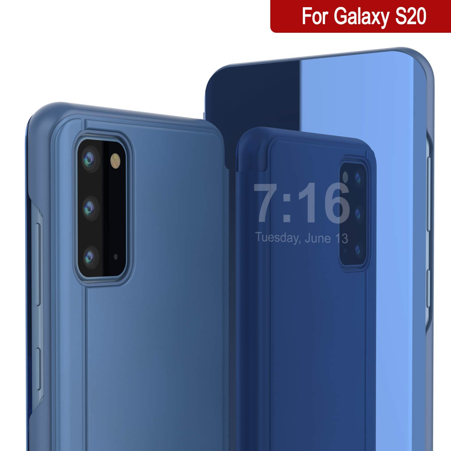 Punkcase Galaxy S20 Reflector Case Protective Flip Cover [Blue]