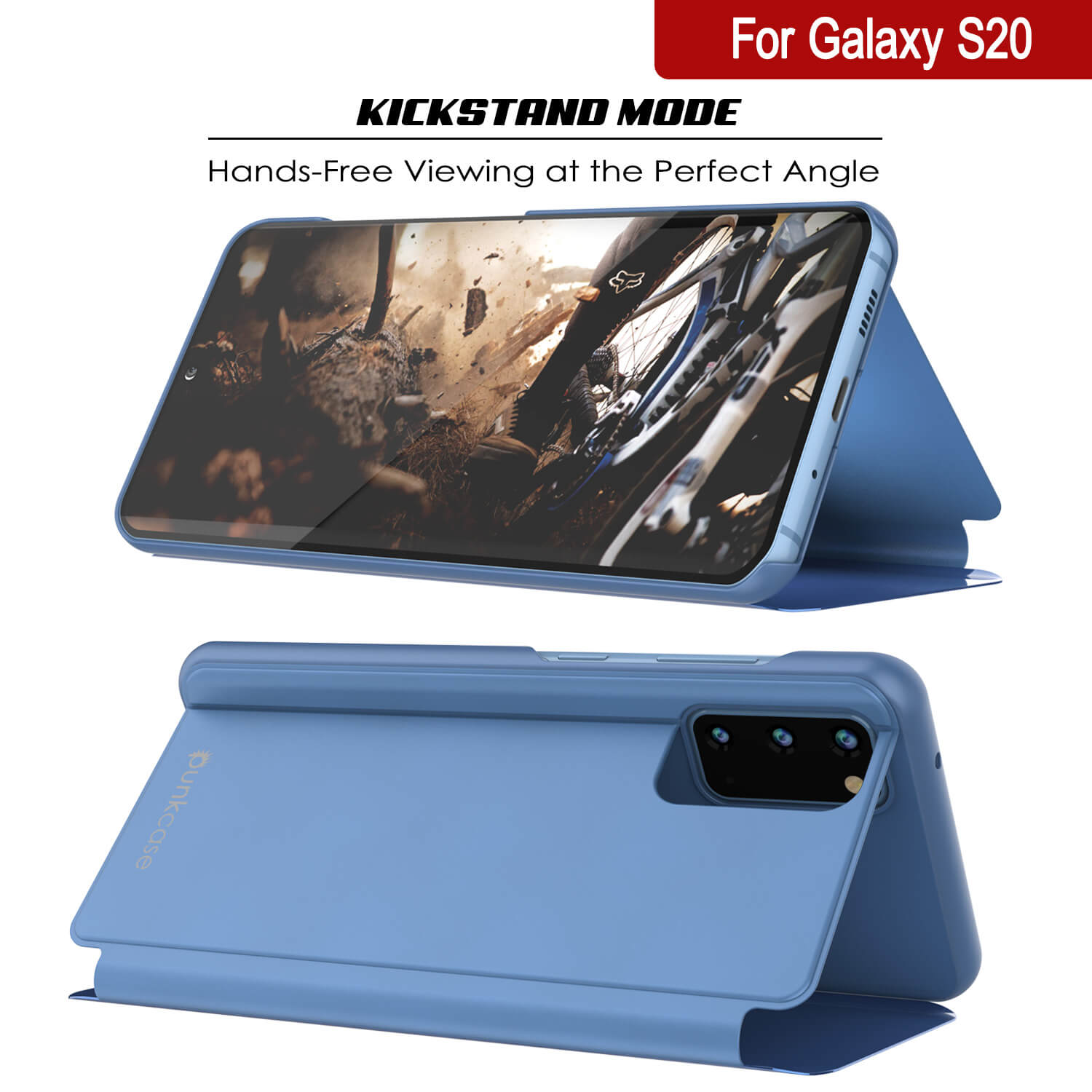 Punkcase Galaxy S20 Reflector Case Protective Flip Cover [Blue]