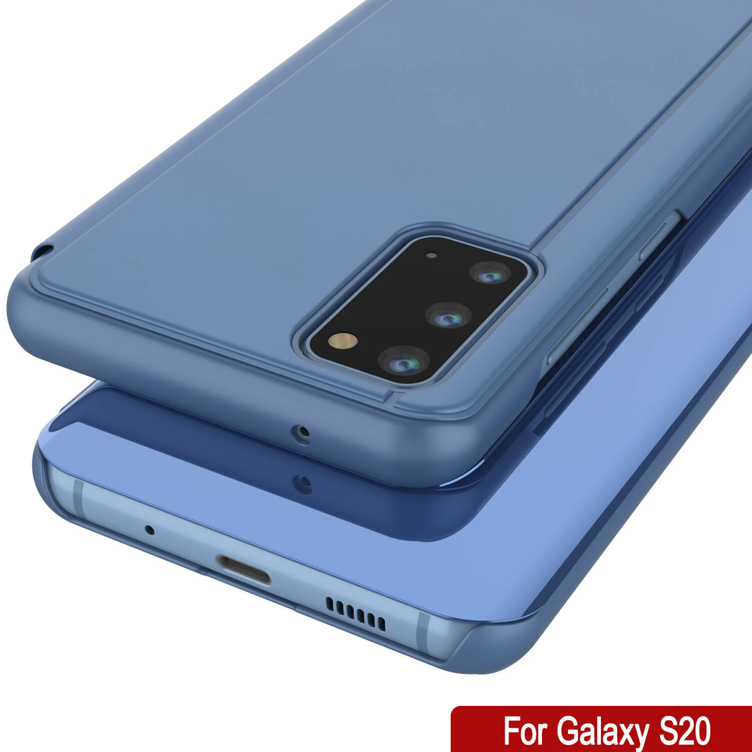 Punkcase Galaxy S20 Reflector Case Protective Flip Cover [Blue]