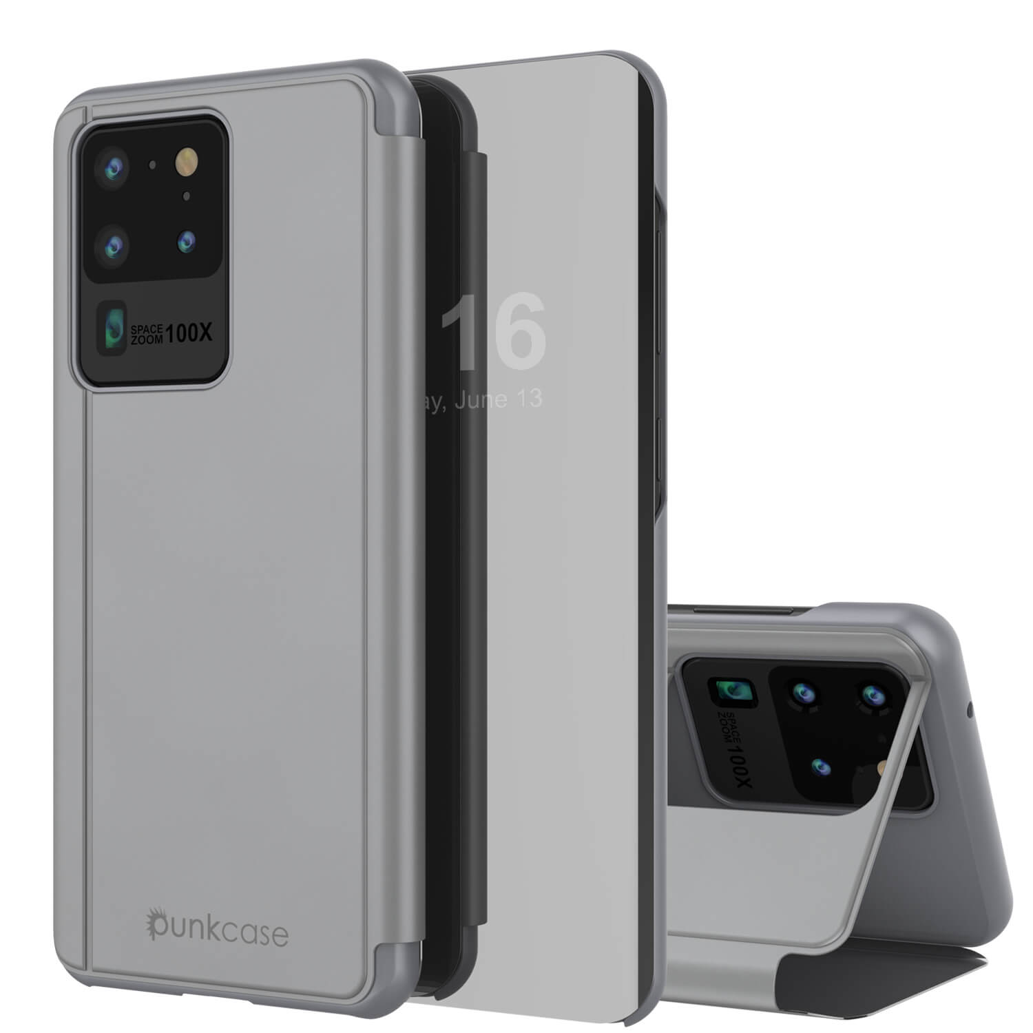 Punkcase Galaxy S20 Ultra Reflector Case Protective Flip Cover [Silver]