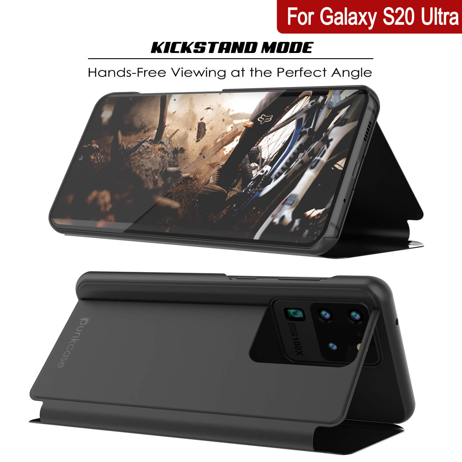Punkcase Galaxy S20 Ultra Reflector Case Protective Flip Cover [Black]