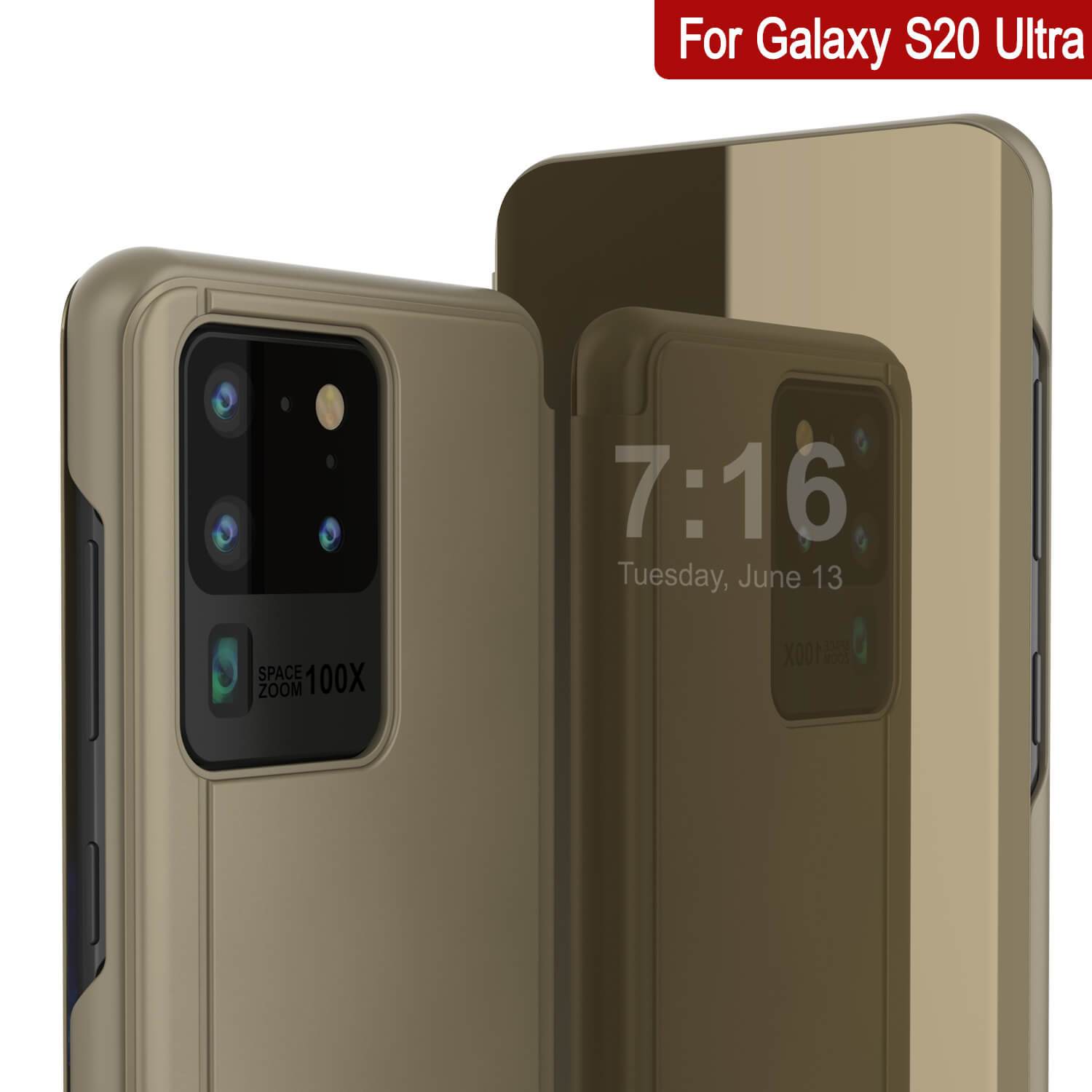 Punkcase Galaxy S21 Ultra Reflector Case Protective Flip Cover [Gold]