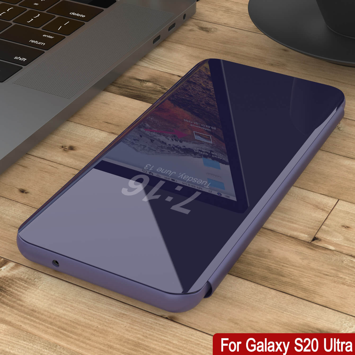 Punkcase Galaxy S20 Ultra Reflector Case Protective Flip Cover [Purple]