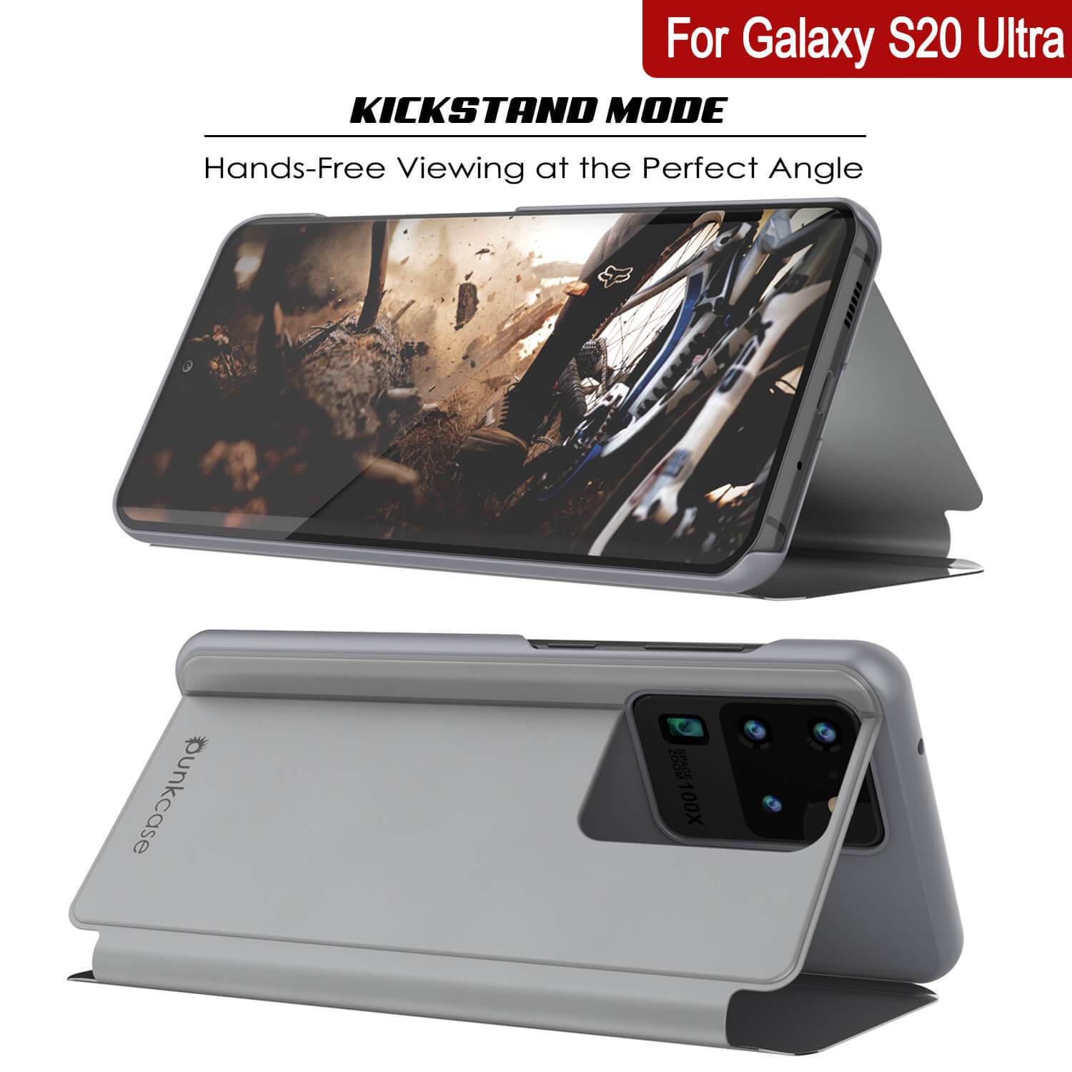 Punkcase Galaxy S21 Ultra Reflector Case Protective Flip Cover [Silver]