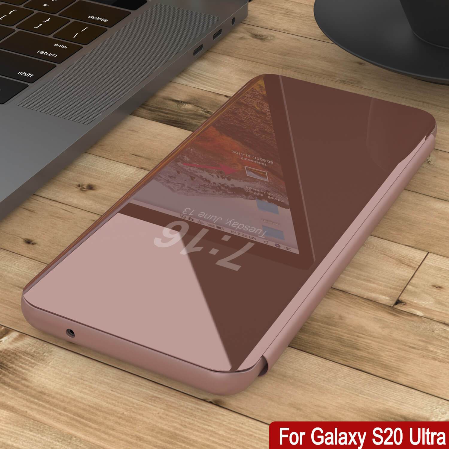 Punkcase Galaxy S21 Ultra Reflector Case Protective Flip Cover [Rose]