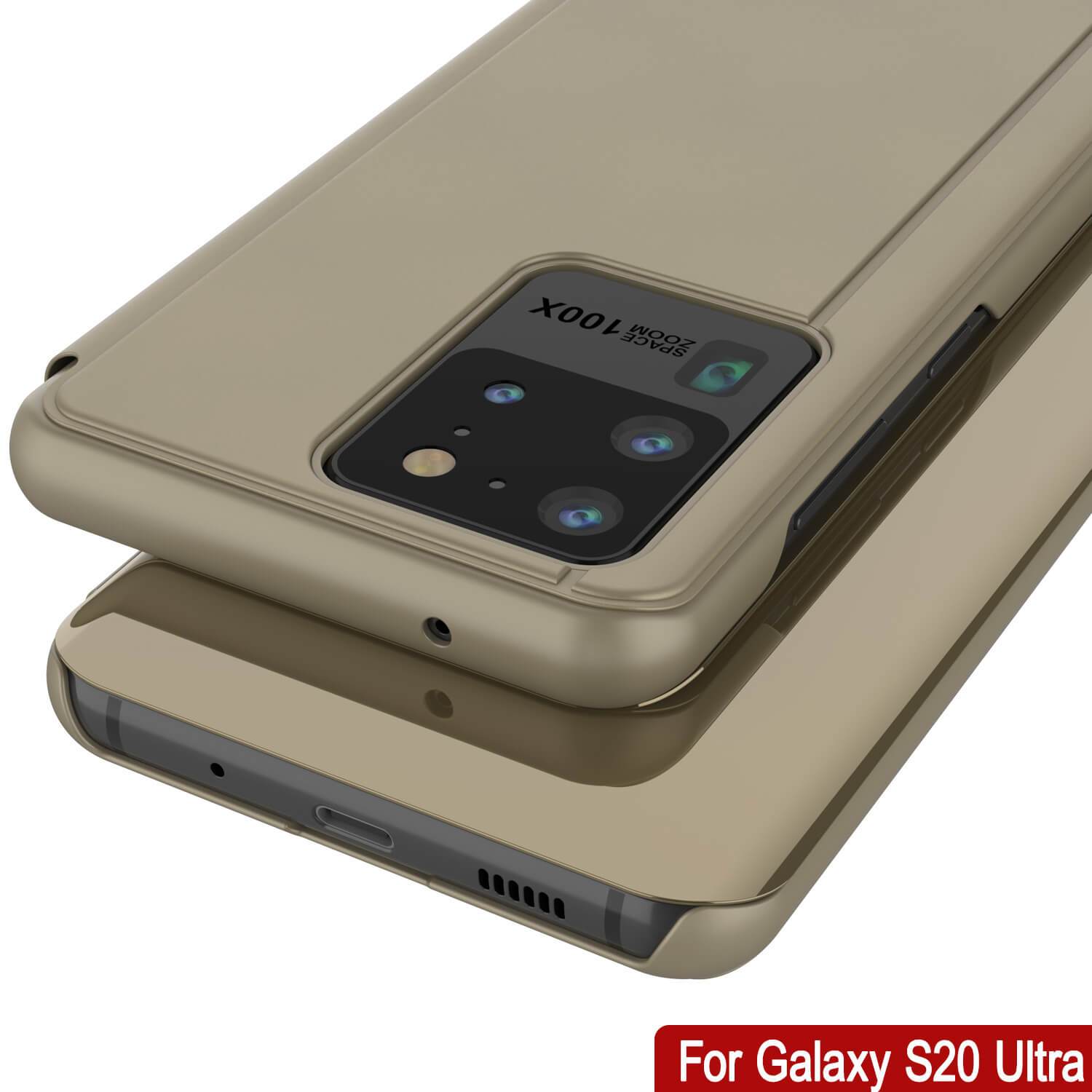 Punkcase Galaxy S21 Ultra Reflector Case Protective Flip Cover [Gold]