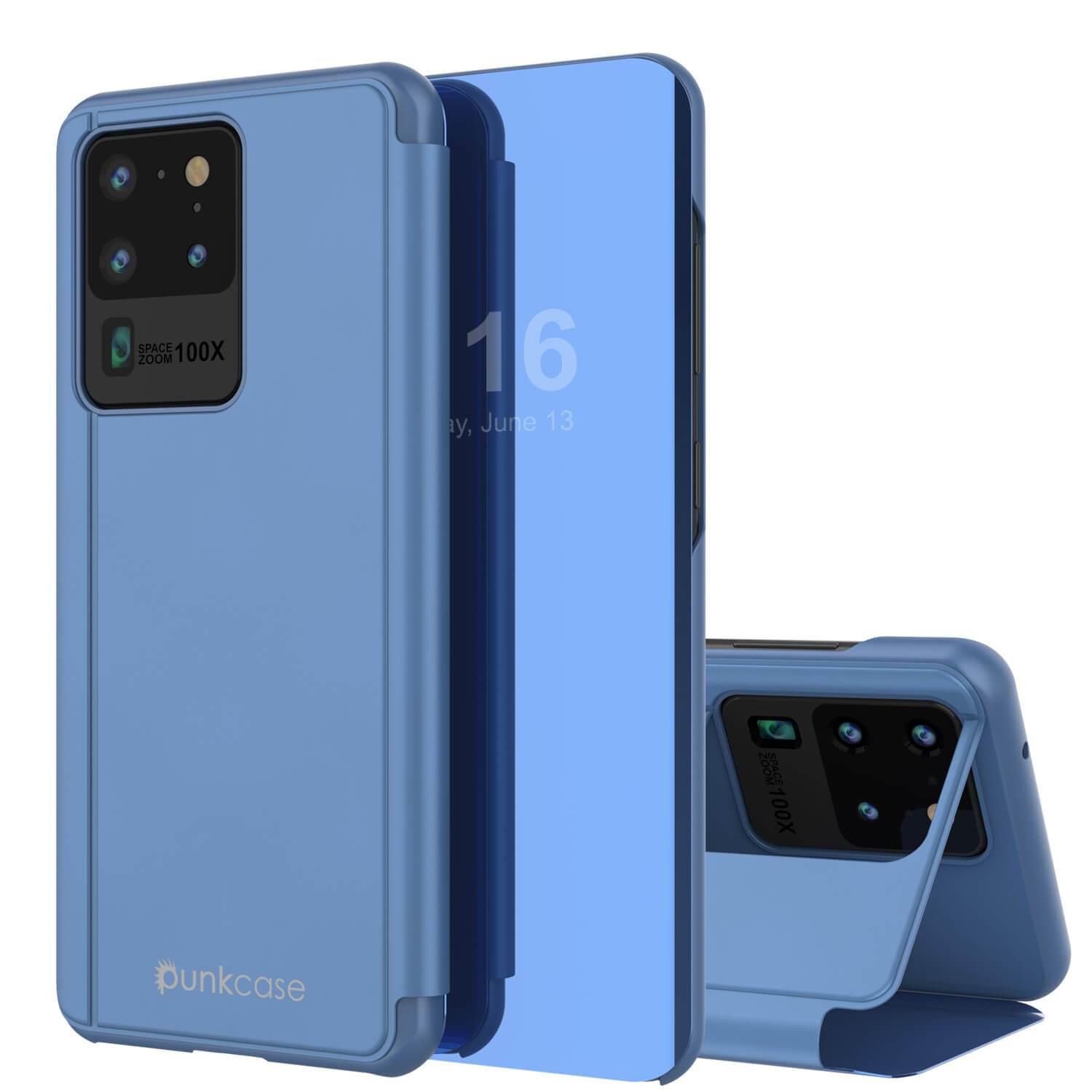 Punkcase Galaxy S21 Ultra Reflector Case Protective Flip Cover [Blue]