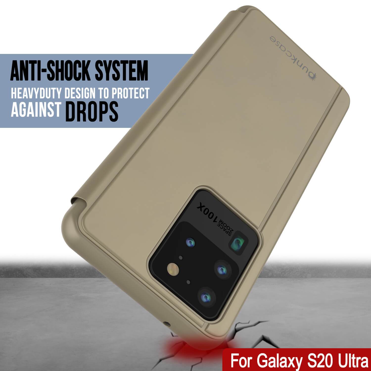 Punkcase Galaxy S21 Ultra Reflector Case Protective Flip Cover [Gold]