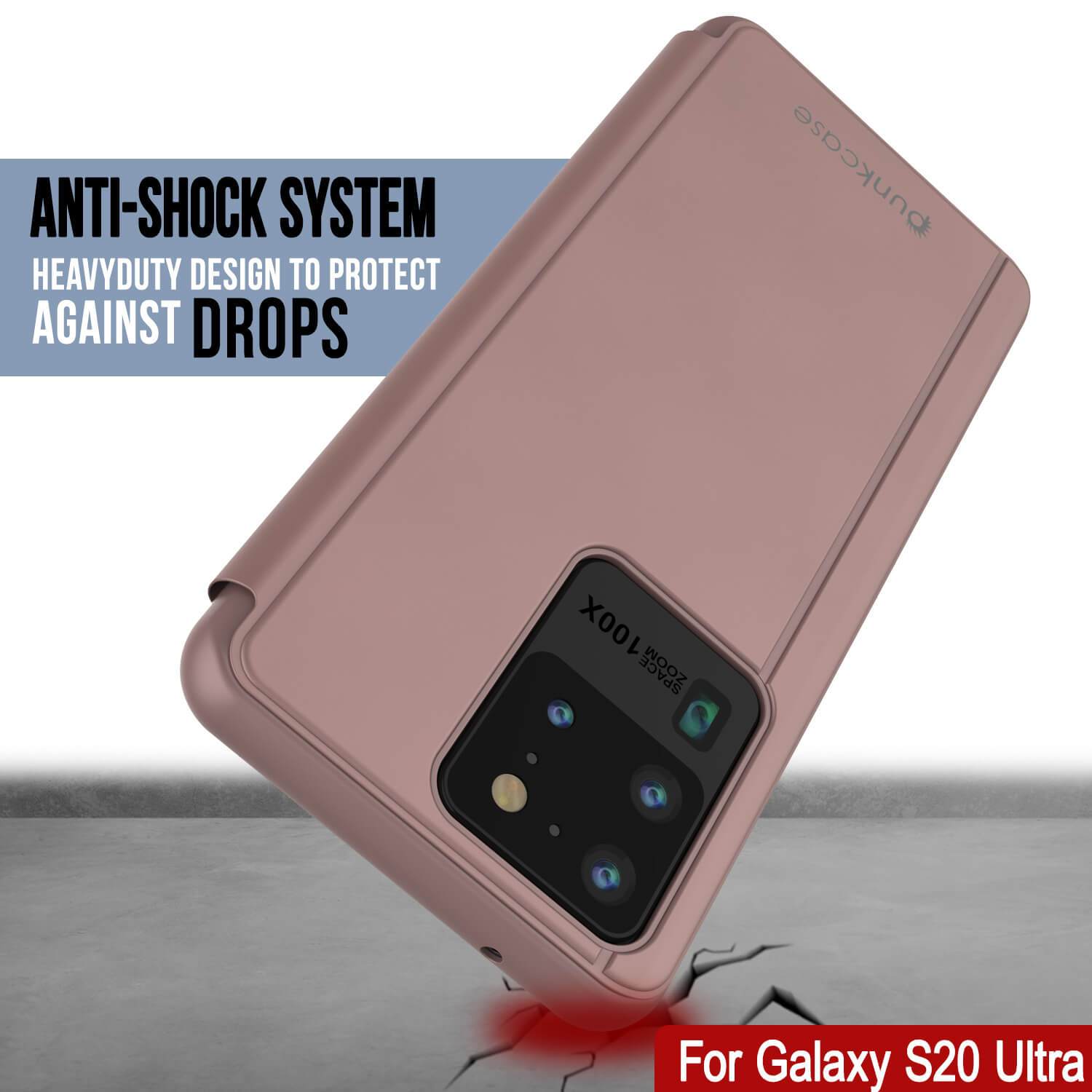 Punkcase Galaxy S21 Ultra Reflector Case Protective Flip Cover [Rose]