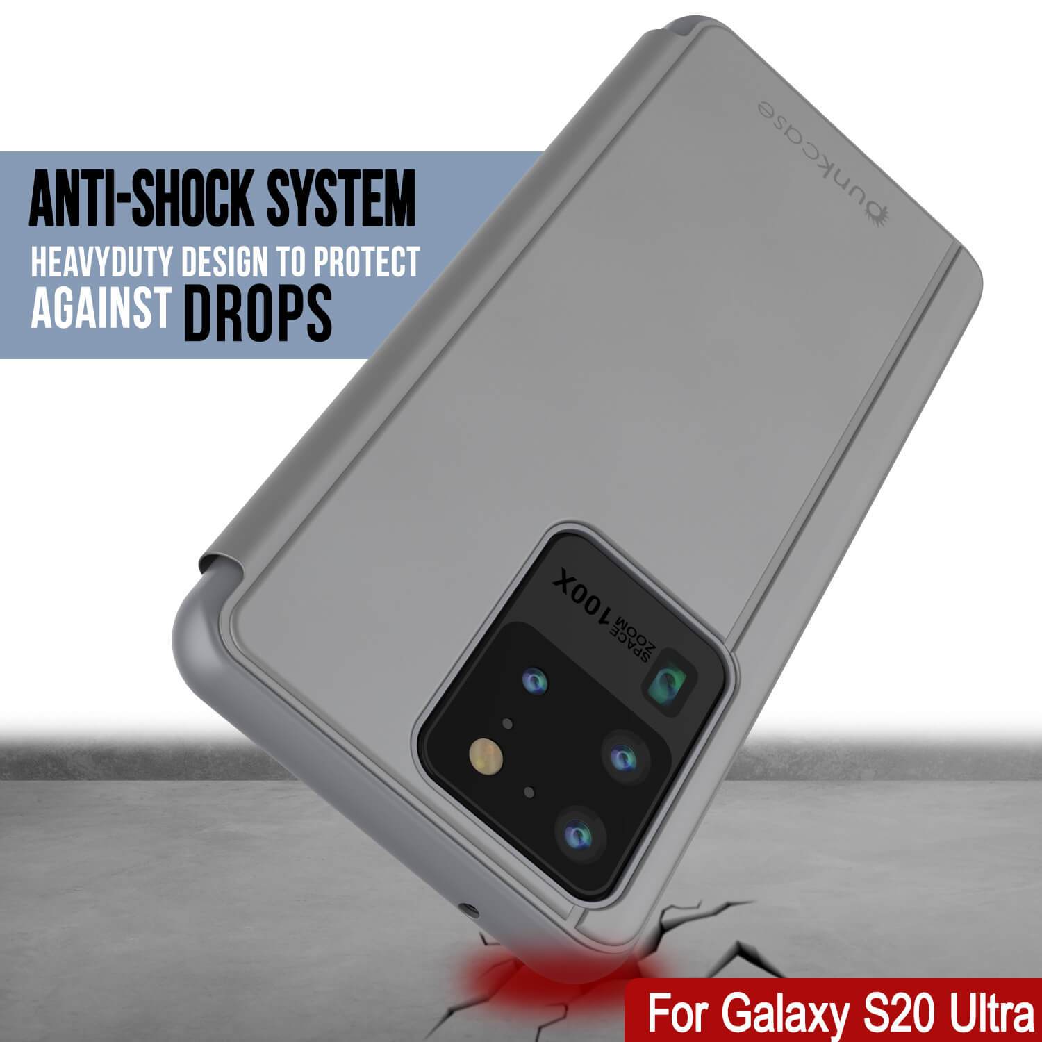 Punkcase Galaxy S21 Ultra Reflector Case Protective Flip Cover [Silver]