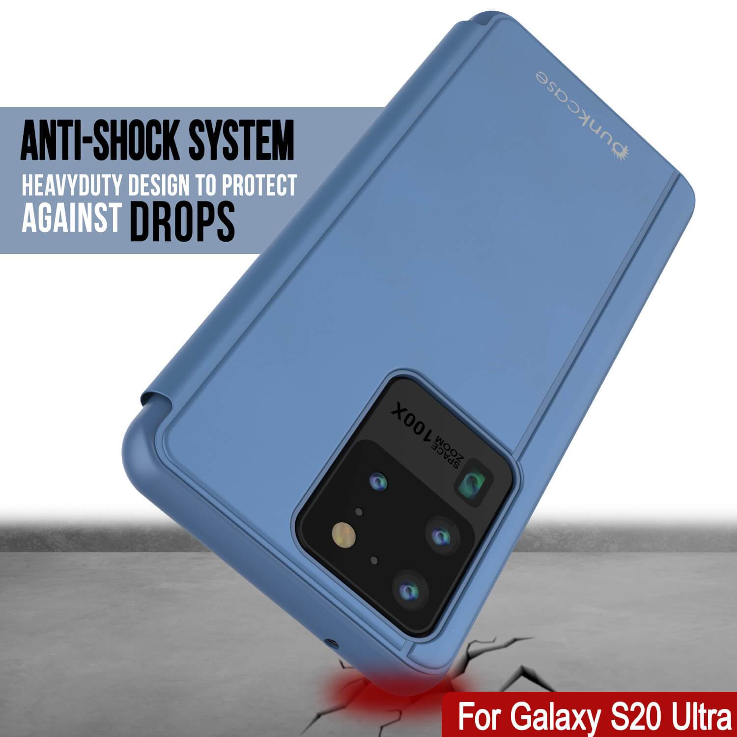 Punkcase Galaxy S21 Ultra Reflector Case Protective Flip Cover [Blue]