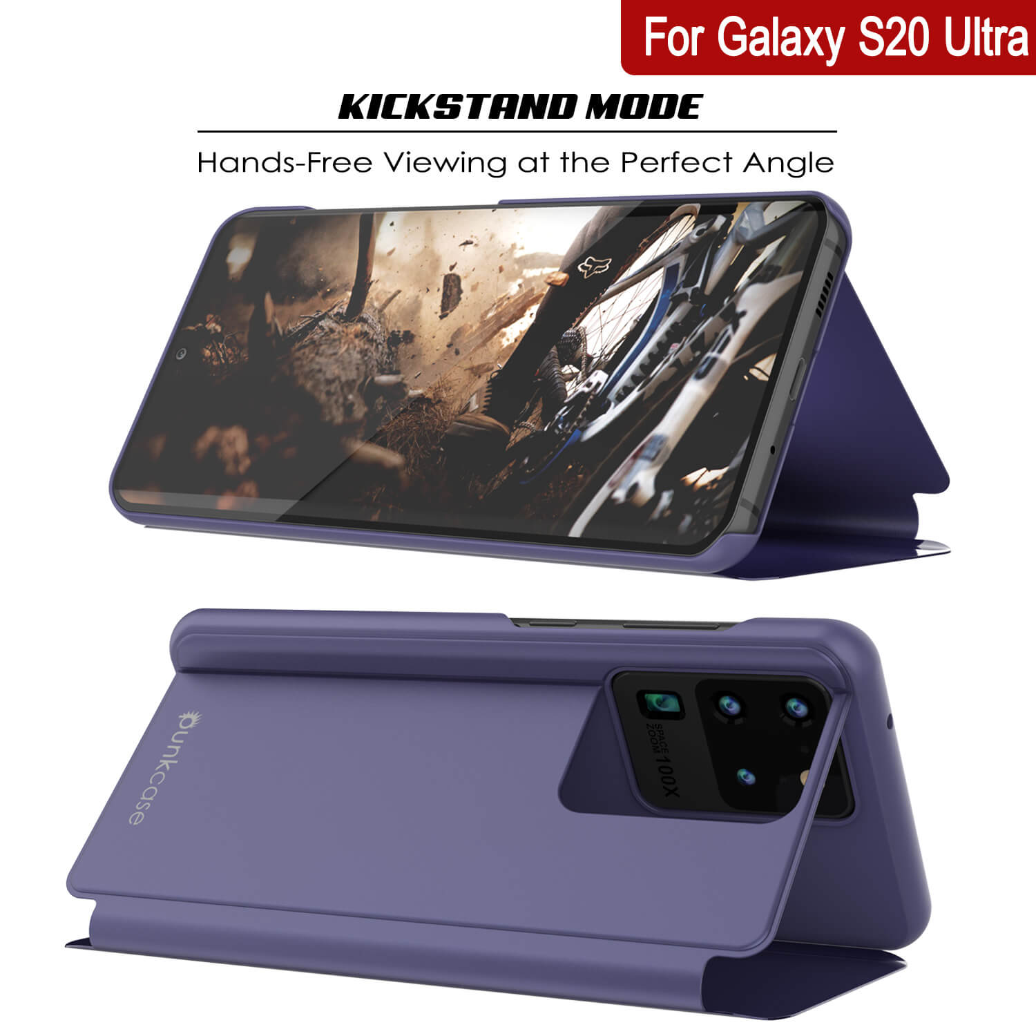 Punkcase Galaxy S20 Ultra Reflector Case Protective Flip Cover [Purple]