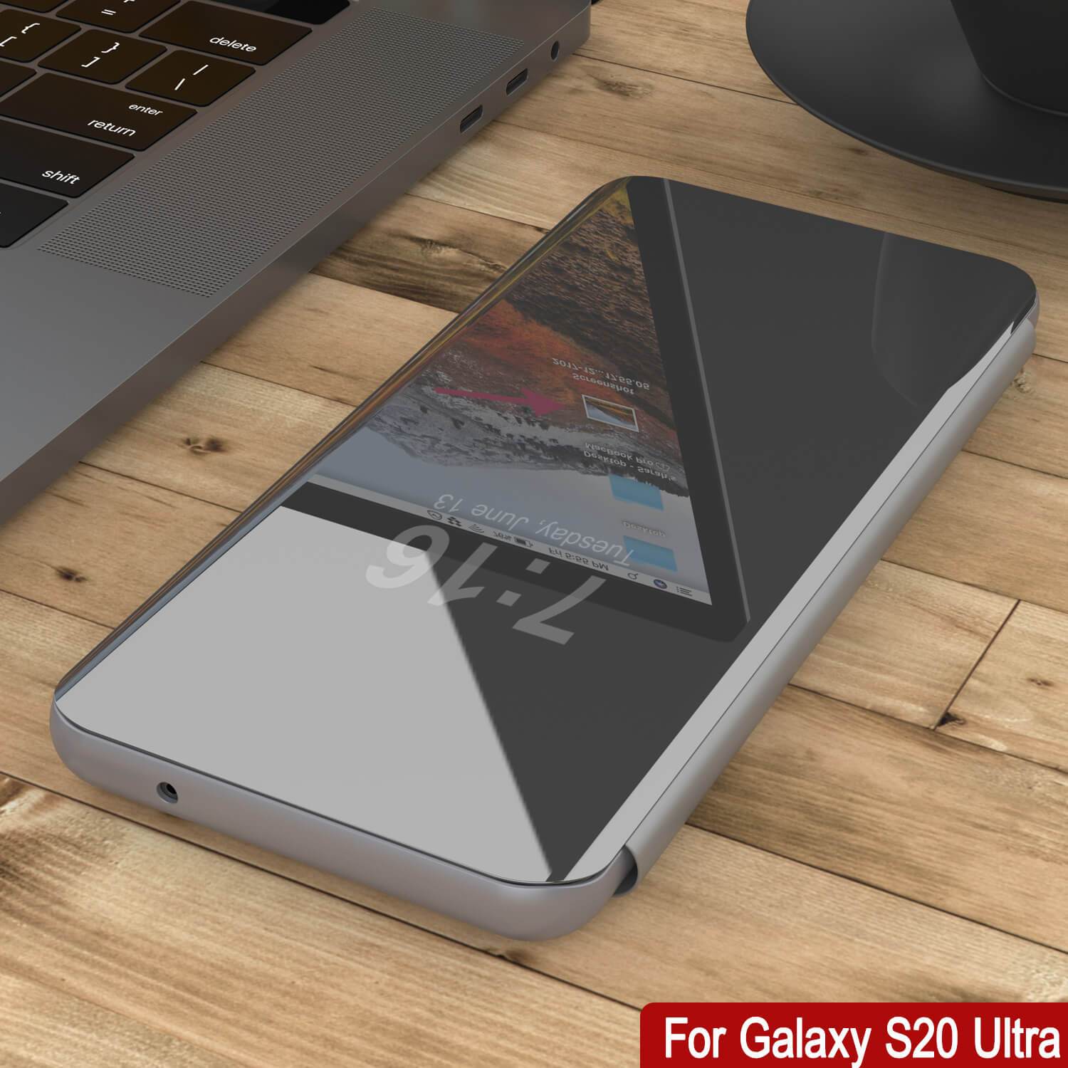 Punkcase Galaxy S21 Ultra Reflector Case Protective Flip Cover [Silver]