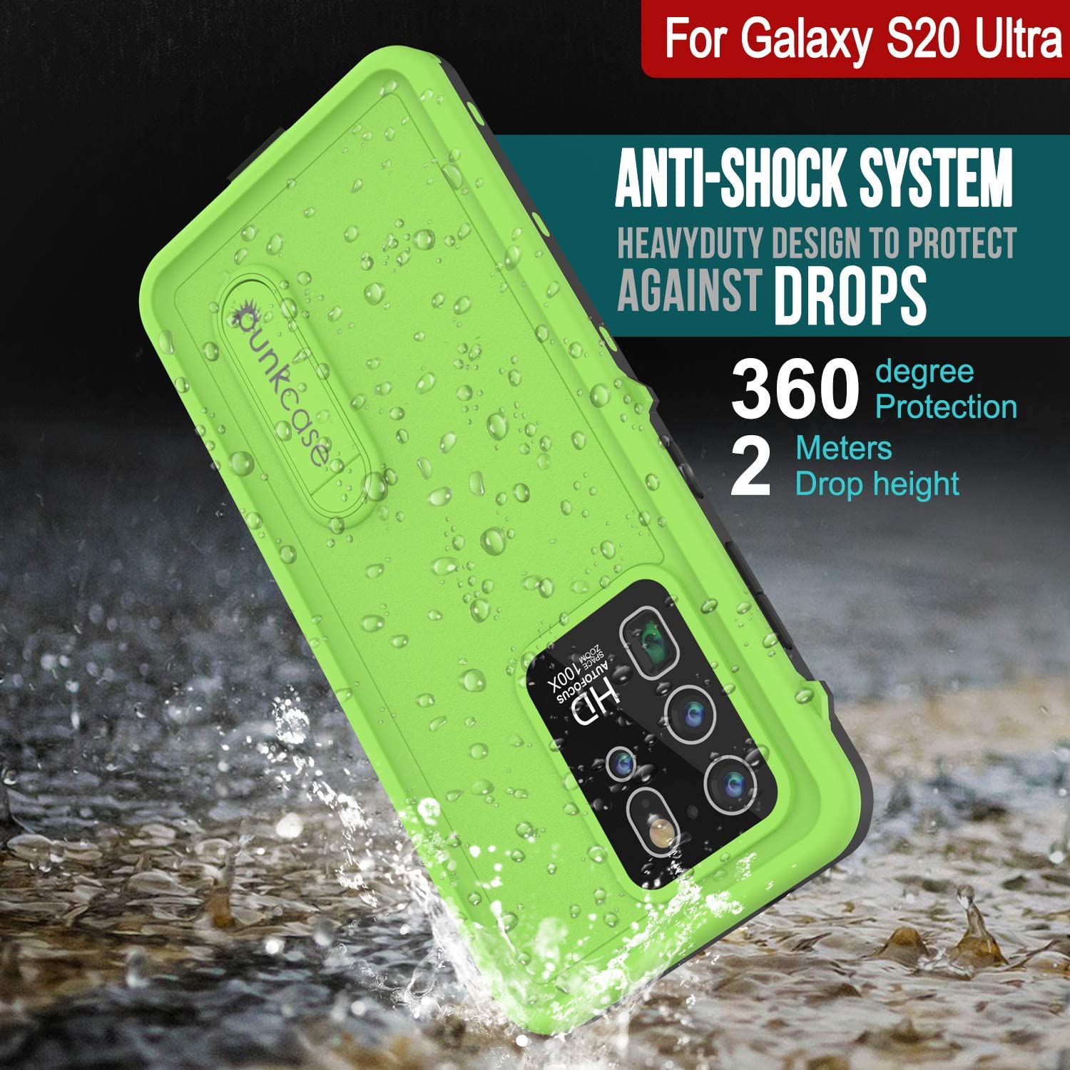 Galaxy S20 Ultra Waterproof Case, Punkcase [KickStud Series] Armor Cover [Light Green]