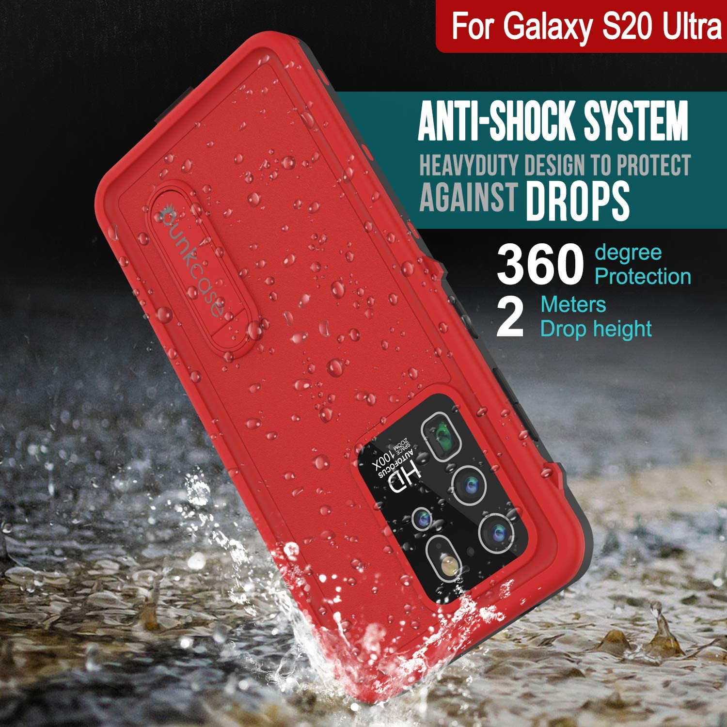 Galaxy S20 Ultra Waterproof Case, Punkcase [KickStud Series] Armor Cover [Red]