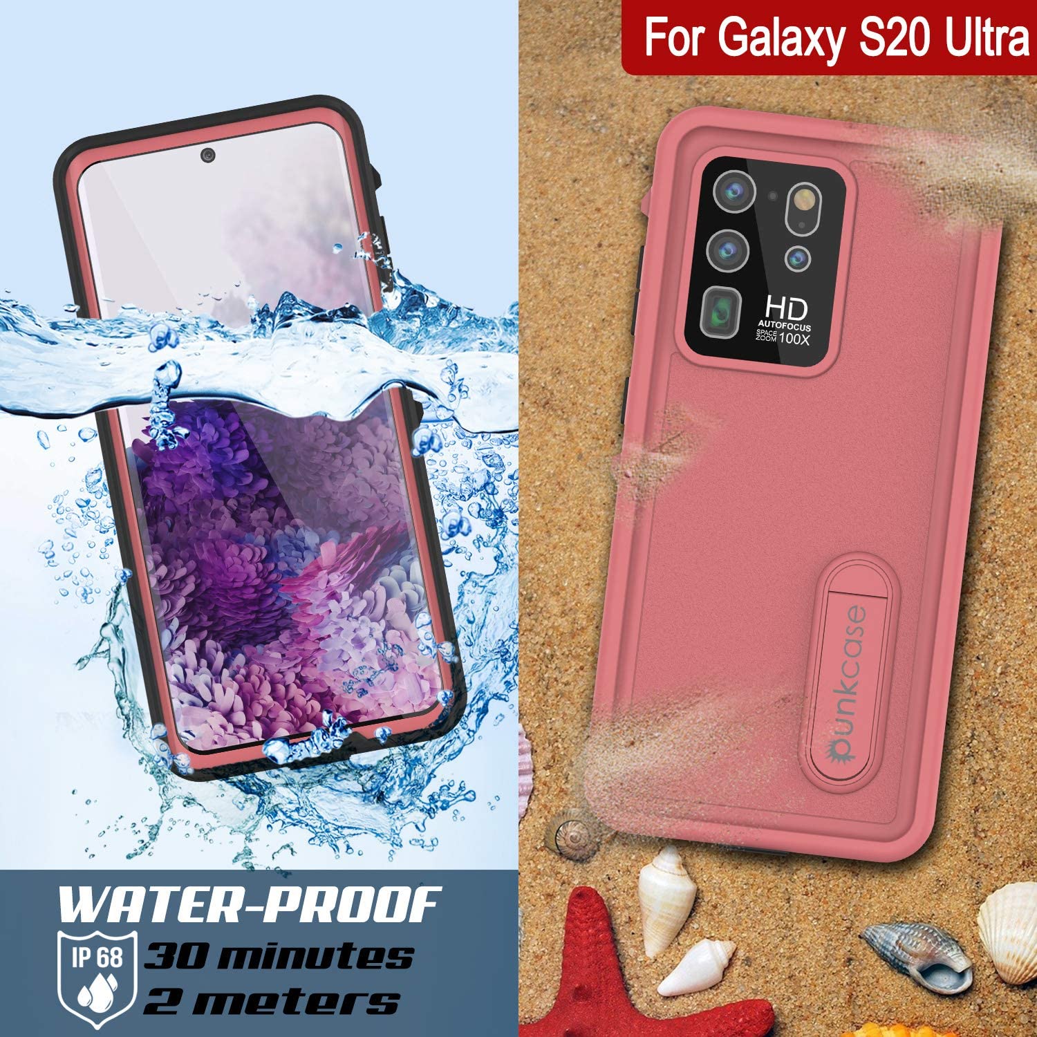 Galaxy S20 Ultra Waterproof Case, Punkcase [KickStud Series] Armor Cover [Pink]