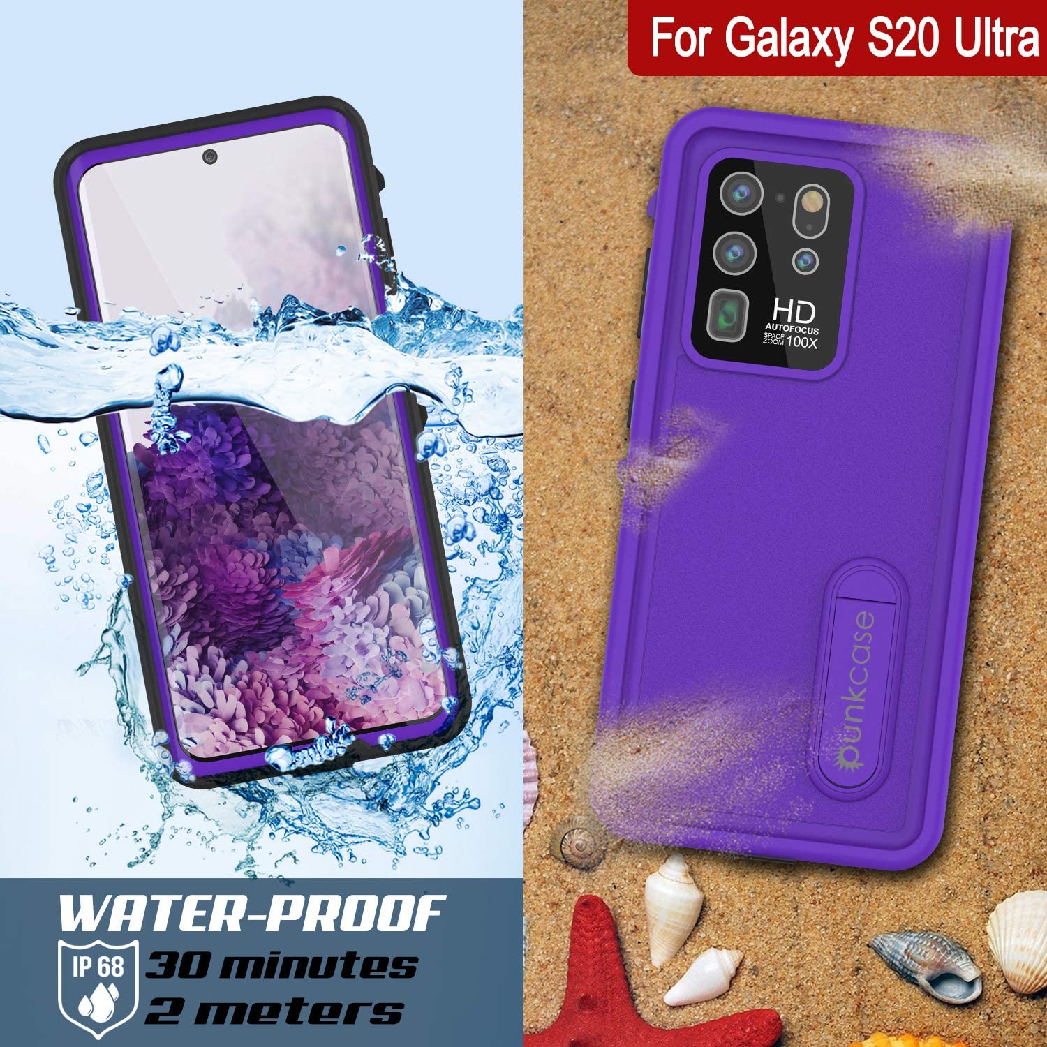 Galaxy S20 Ultra Waterproof Case, Punkcase [KickStud Series] Armor Cover [Purple]