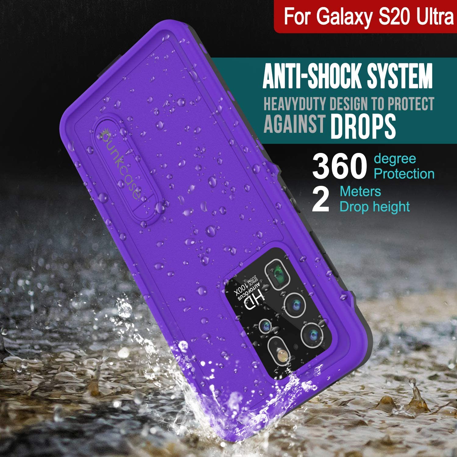 Galaxy S20 Ultra Waterproof Case, Punkcase [KickStud Series] Armor Cover [Purple]