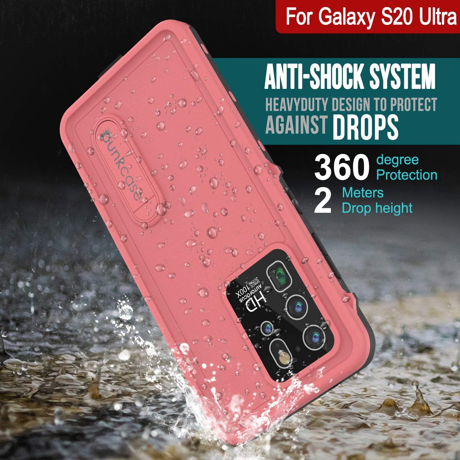 Galaxy S20 Ultra Waterproof Case, Punkcase [KickStud Series] Armor Cover [Pink]