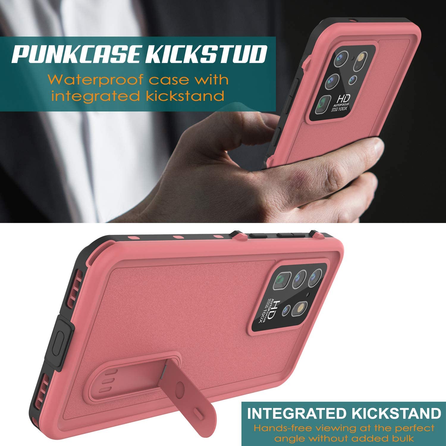 Galaxy S20 Ultra Waterproof Case, Punkcase [KickStud Series] Armor Cover [Pink]