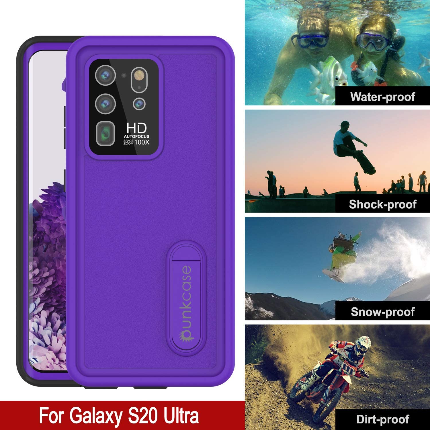 Galaxy S20 Ultra Waterproof Case, Punkcase [KickStud Series] Armor Cover [Purple]