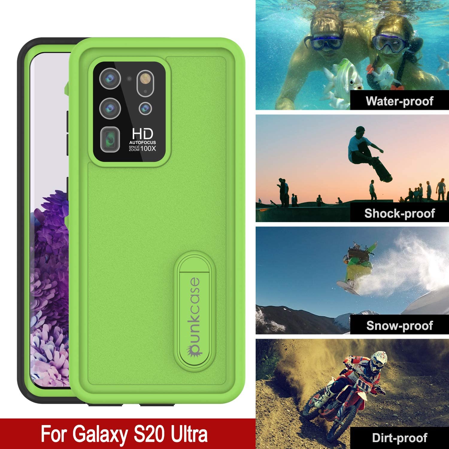 Galaxy S20 Ultra Waterproof Case, Punkcase [KickStud Series] Armor Cover [Light Green]