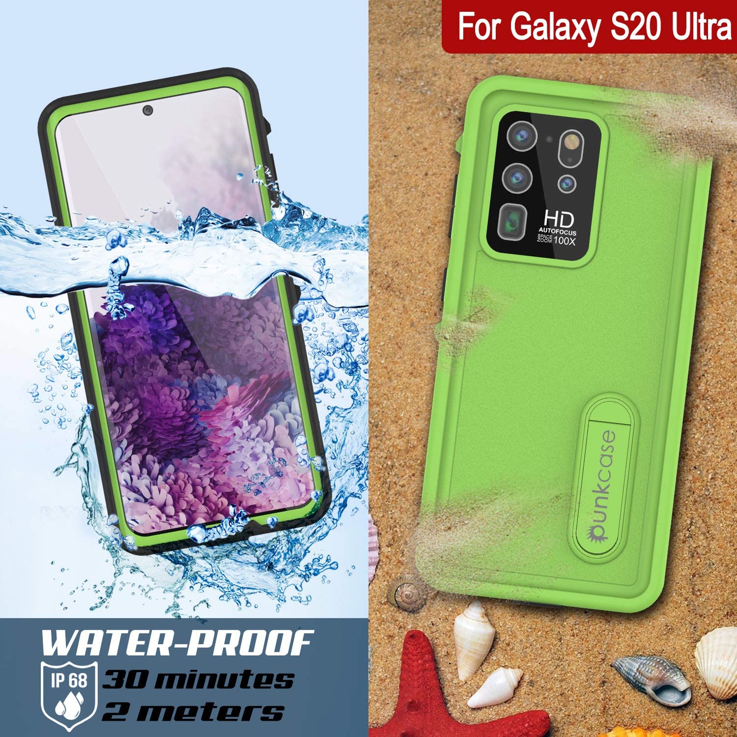 Galaxy S20 Ultra Waterproof Case, Punkcase [KickStud Series] Armor Cover [Light Green]