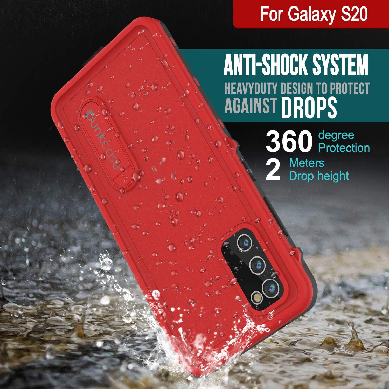Galaxy S20 Waterproof Case, Punkcase [KickStud Series] Armor Cover [Red]