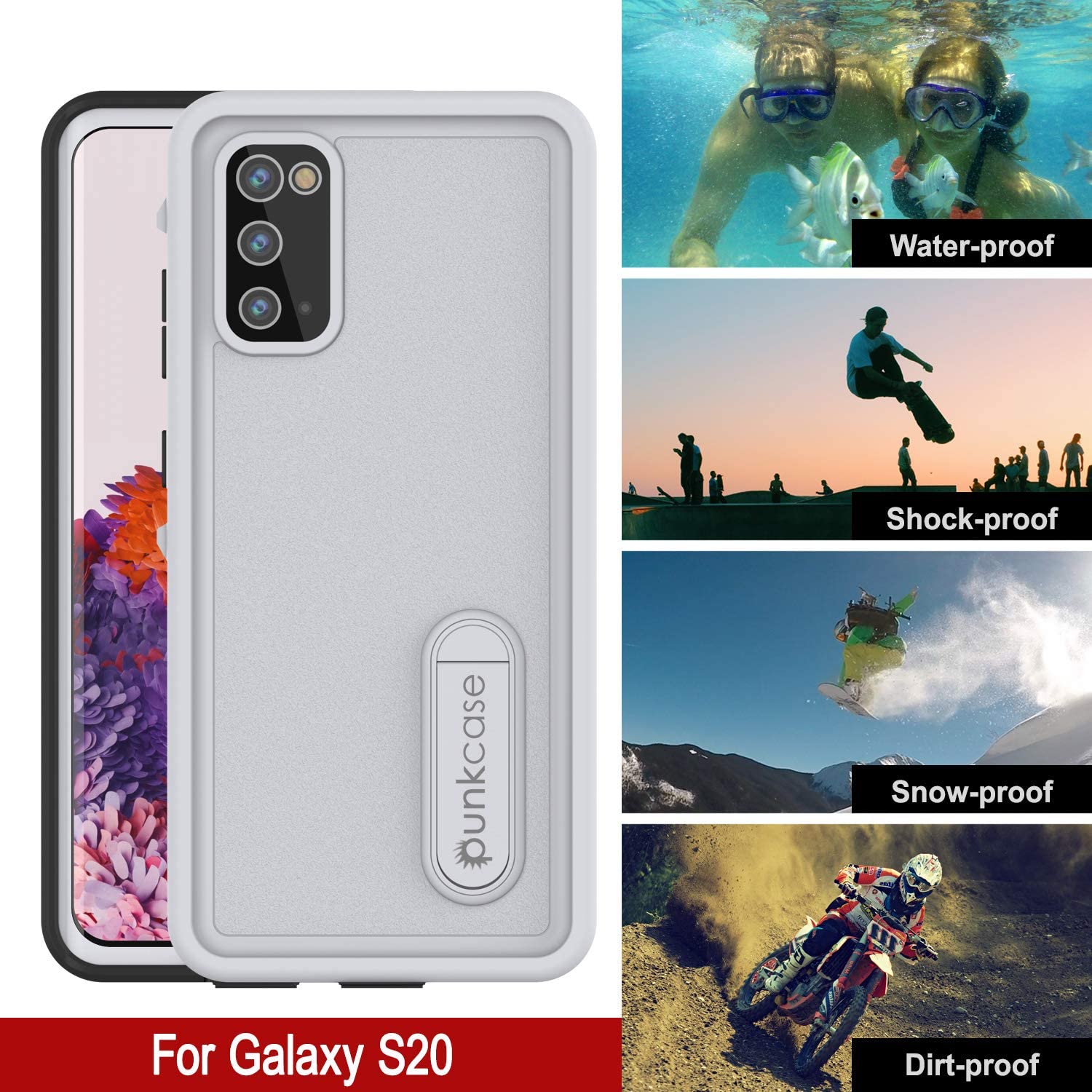 Galaxy S20 Waterproof Case, Punkcase [KickStud Series] Armor Cover [White]
