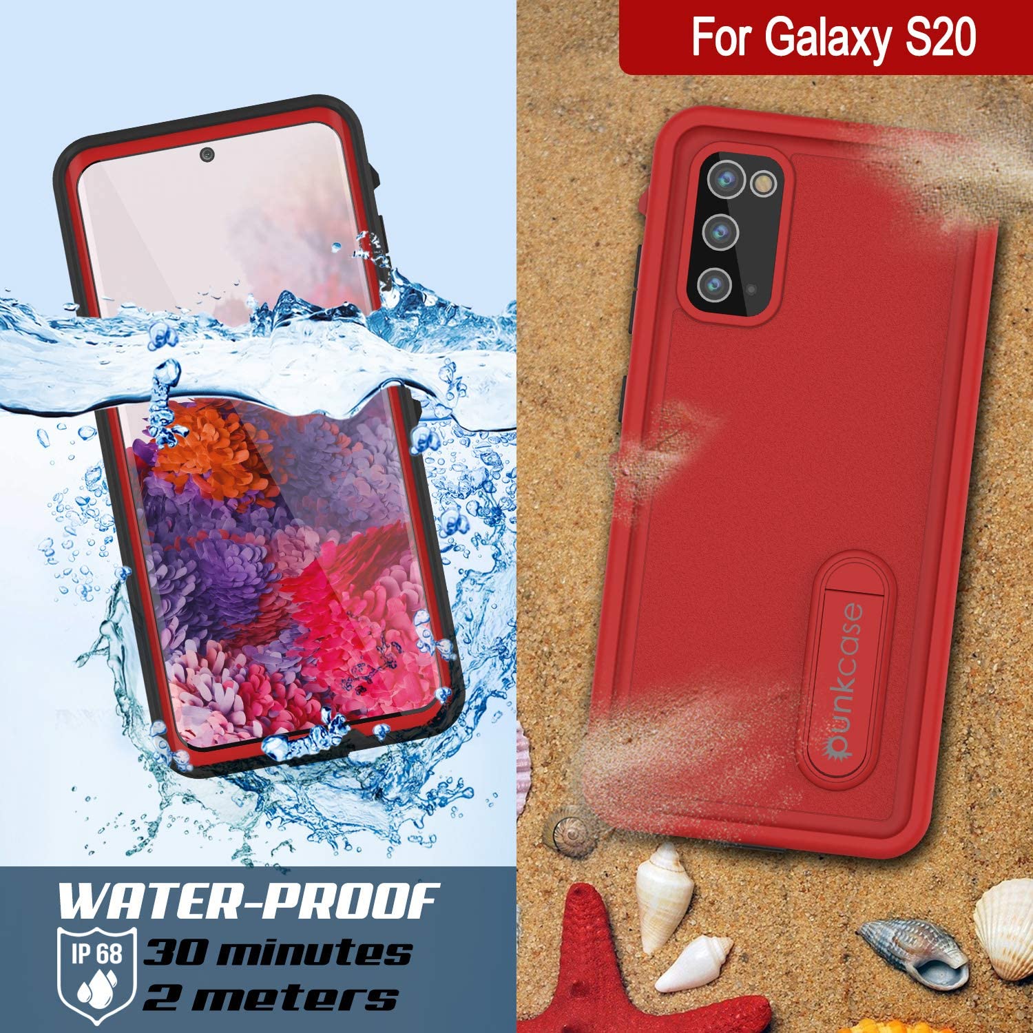Galaxy S20 Waterproof Case, Punkcase [KickStud Series] Armor Cover [Red]