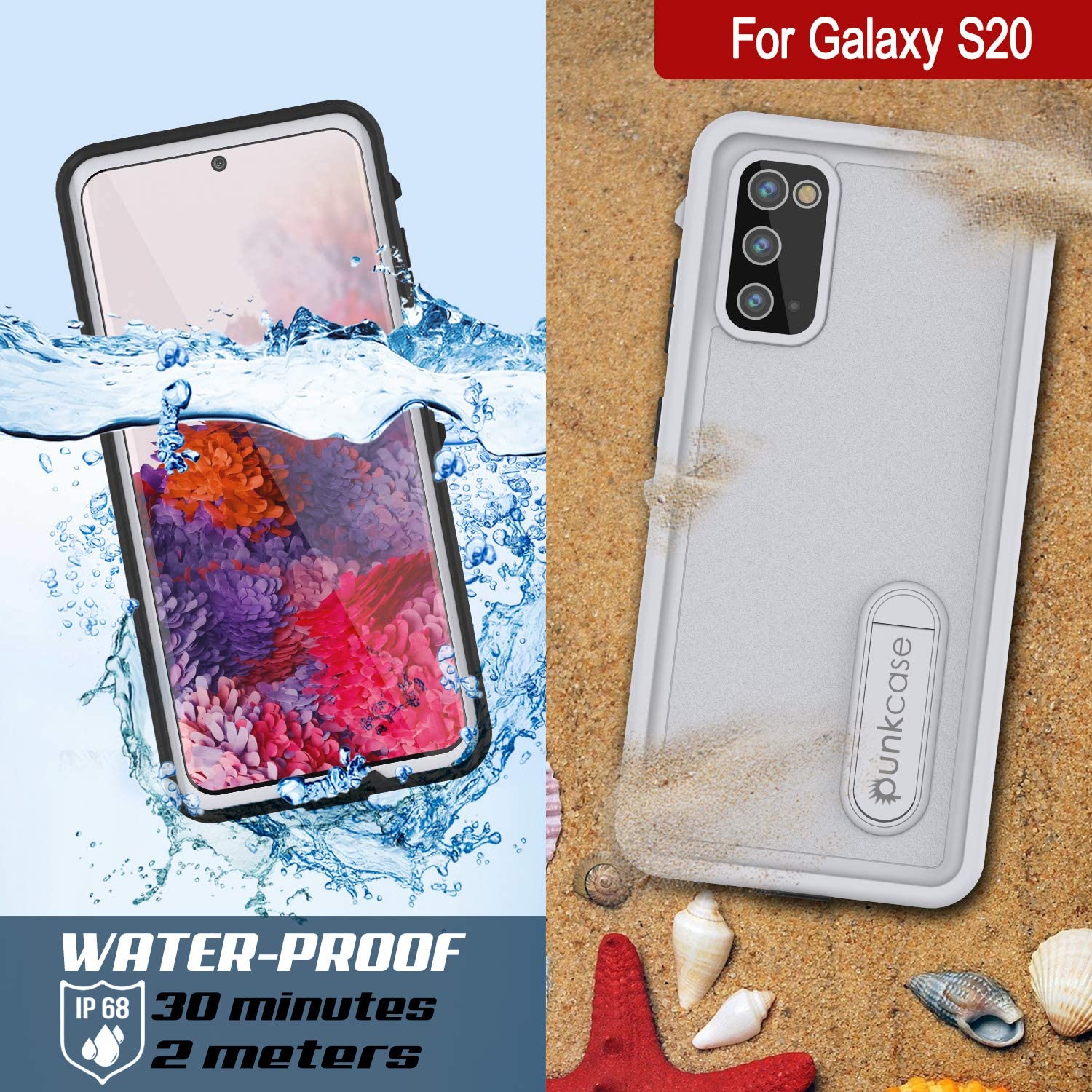 Galaxy S20 Waterproof Case, Punkcase [KickStud Series] Armor Cover [White]