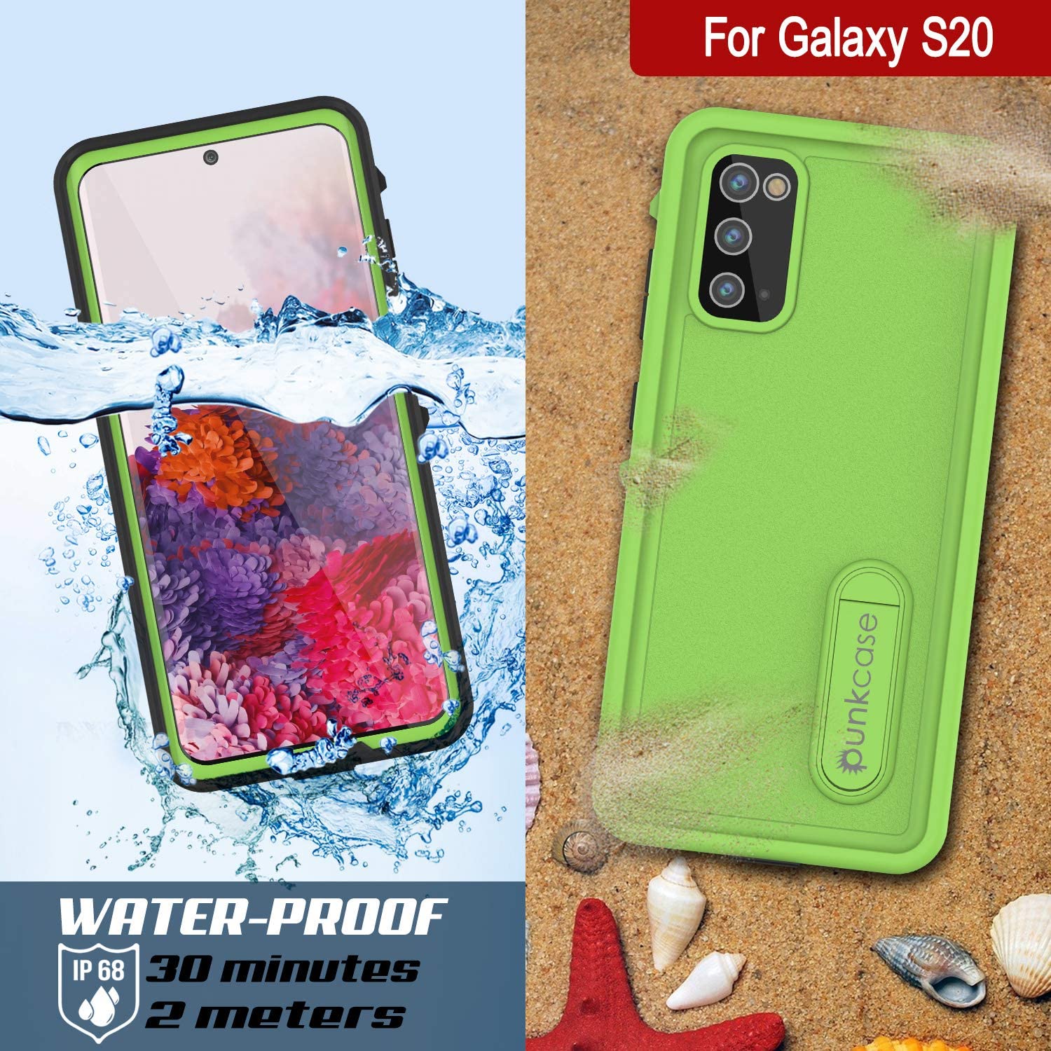 Galaxy S20 Waterproof Case, Punkcase [KickStud Series] Armor Cover [Light Green]