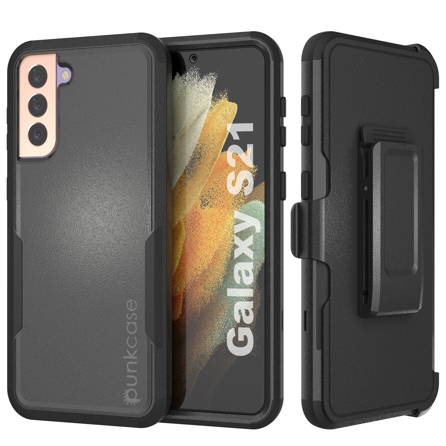 Punkcase for Galaxy S21 5G Belt Clip Multilayer Holster Case [Patron Series] [Black]