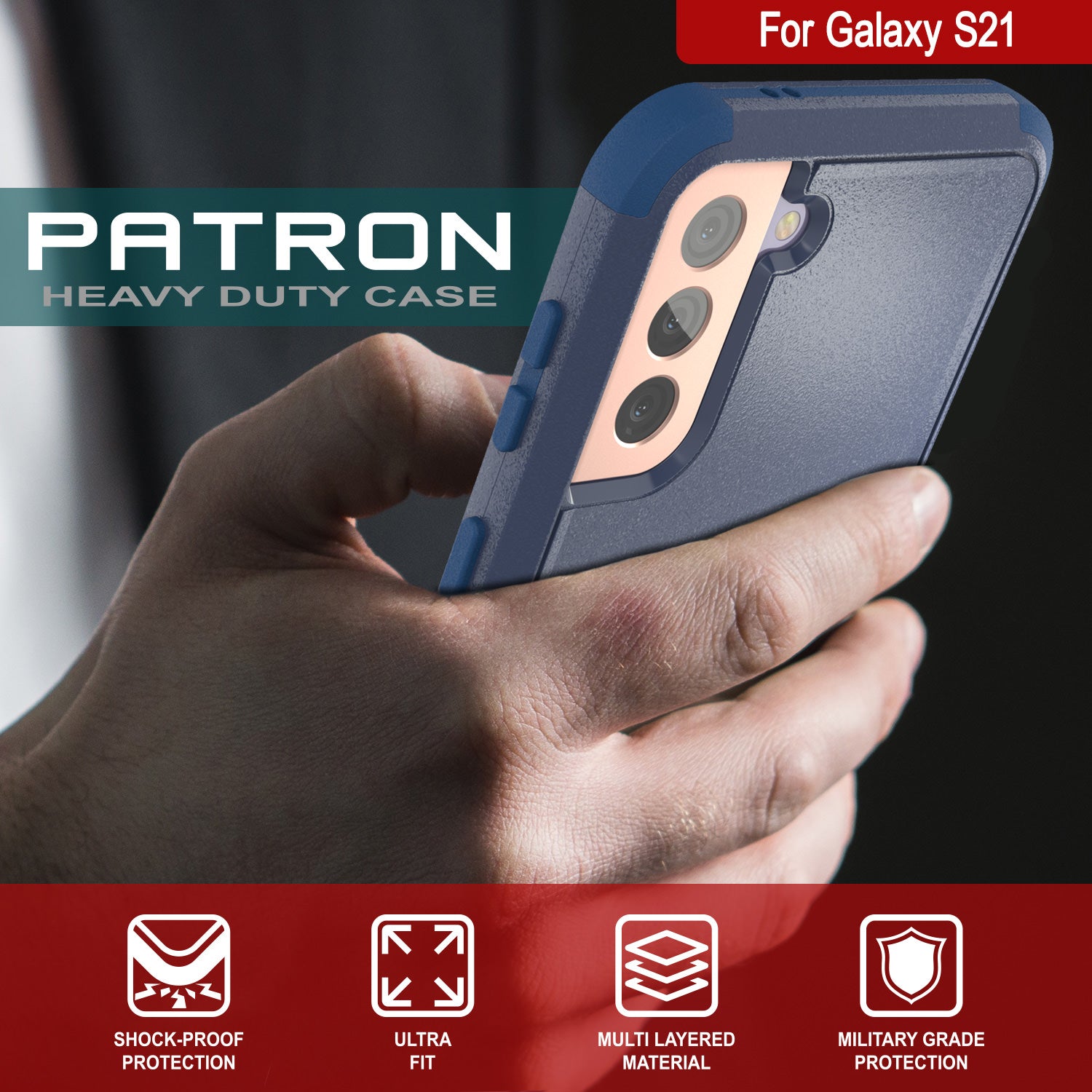 Punkcase for Galaxy S21 5G Belt Clip Multilayer Holster Case [Patron Series] [Navy]